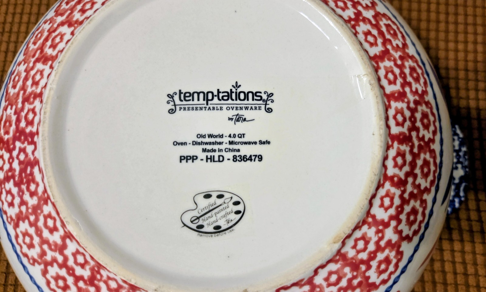 Temptations Tara Old World Red White Blue 4QT MIXING BOWL Firework Fetti 10¾”x4½