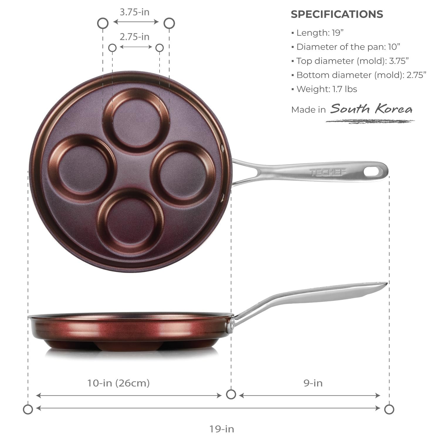 EGG FRYING PAN Aluminum Nonstick Breakfast Eggs Pancakes Purple 4-Egg TECHEF