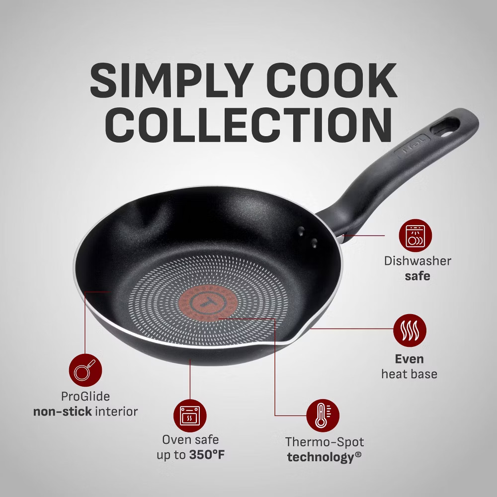 T-Fal 12pc Simply Cook Nonstick Cookware Set Red: Aluminum Ergonomic