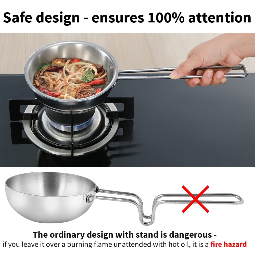 600ml Triply Stainless Steel Tadka Pan Silver STP25 Mini Fry Kitchen Cookware