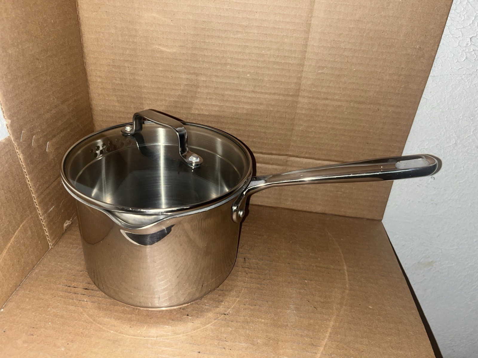 Emeril 3Qt Double Pour Spout Stainless Steel Sauce Pan W/Lid Induction Ready