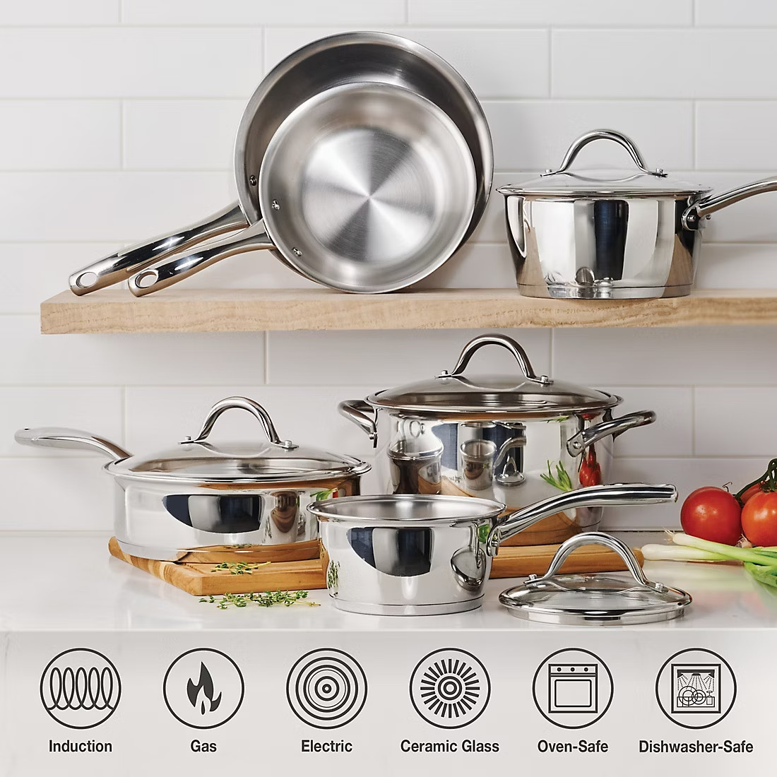 Tramontina 10-Piece Tri-Ply Base Stainless Steel Cookware Set Induction Ready
