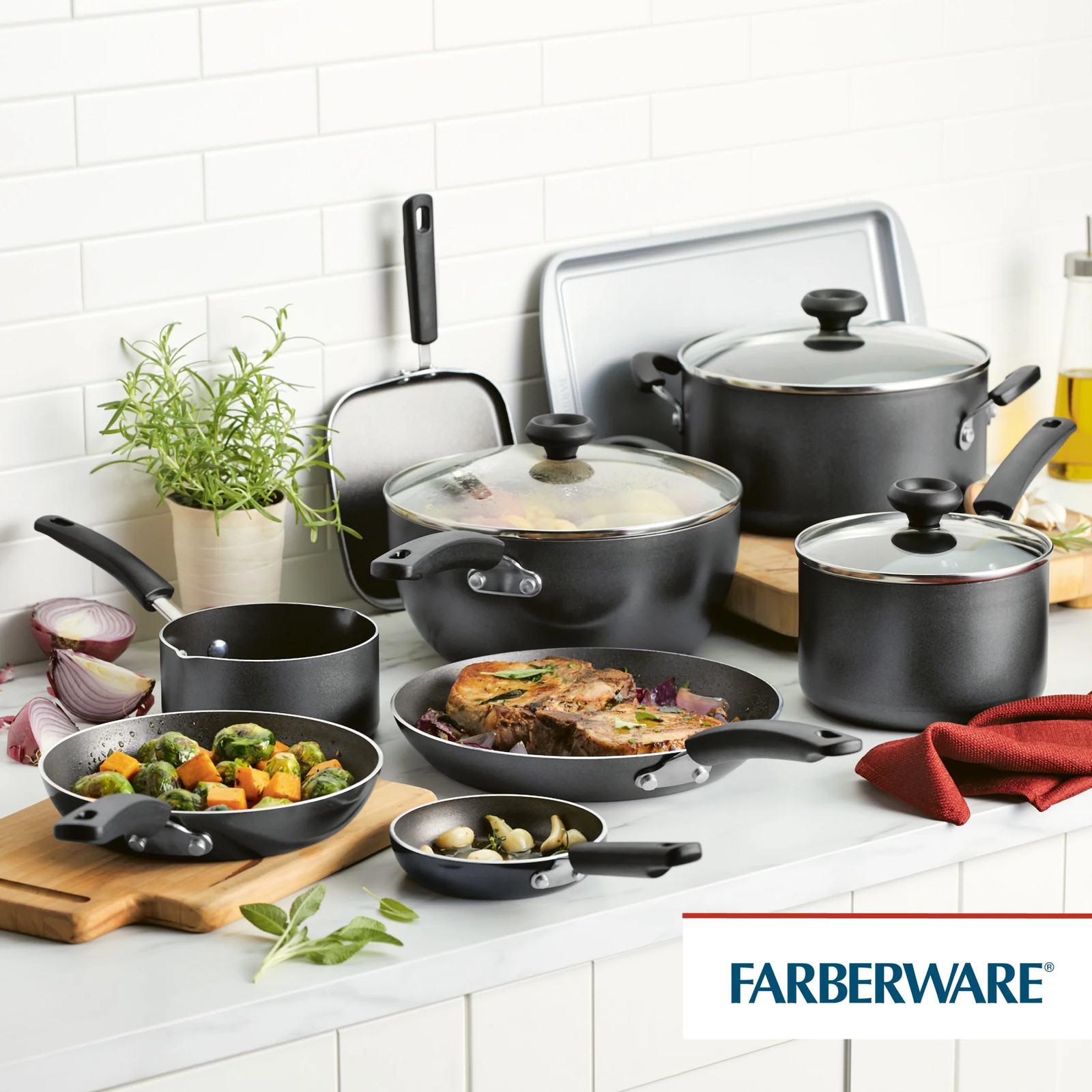 20 Piece Nonstick Cookware Set with Lids Gray