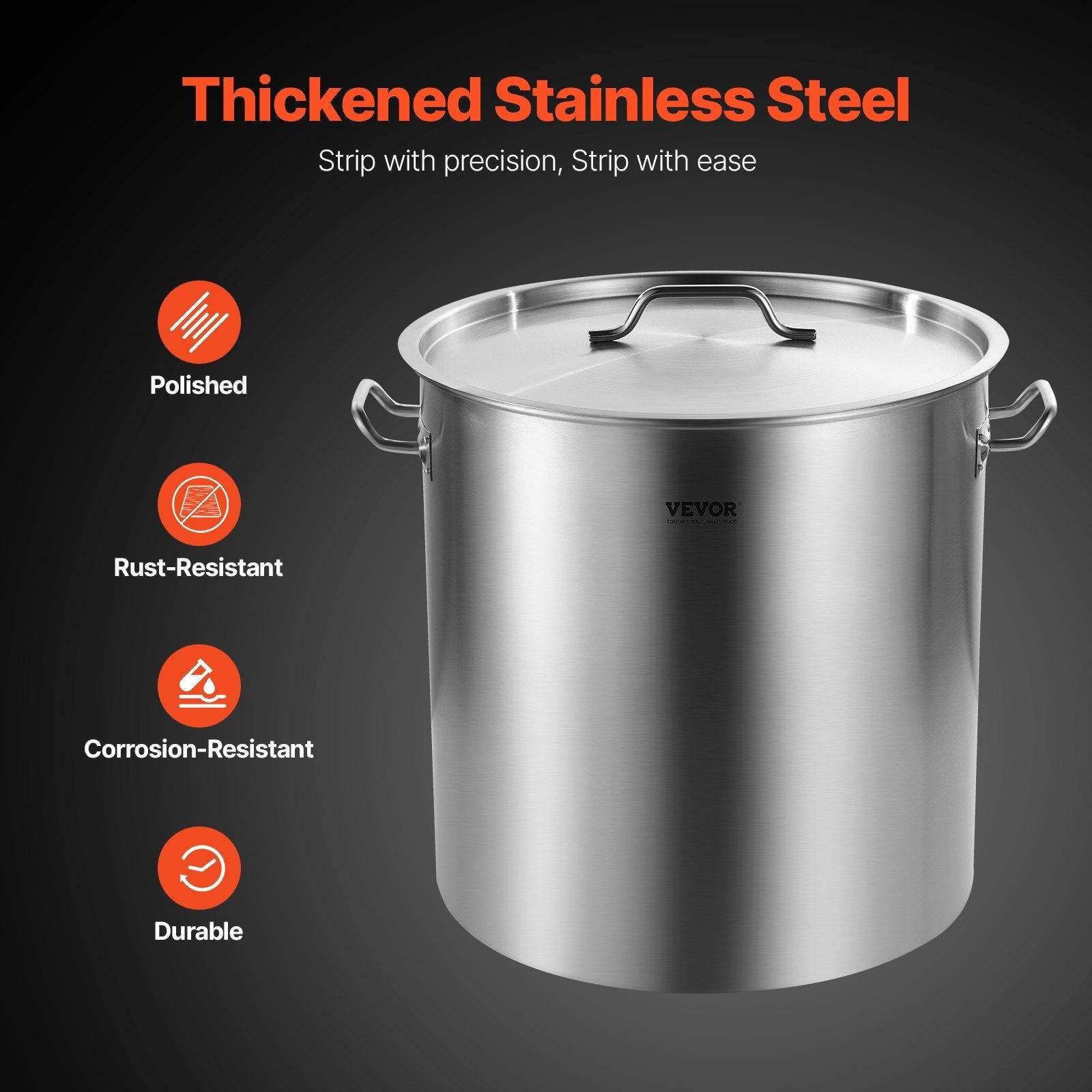 84QT Extra Large Sauce Pot with Solid Lid and Strainer 485mm Depth