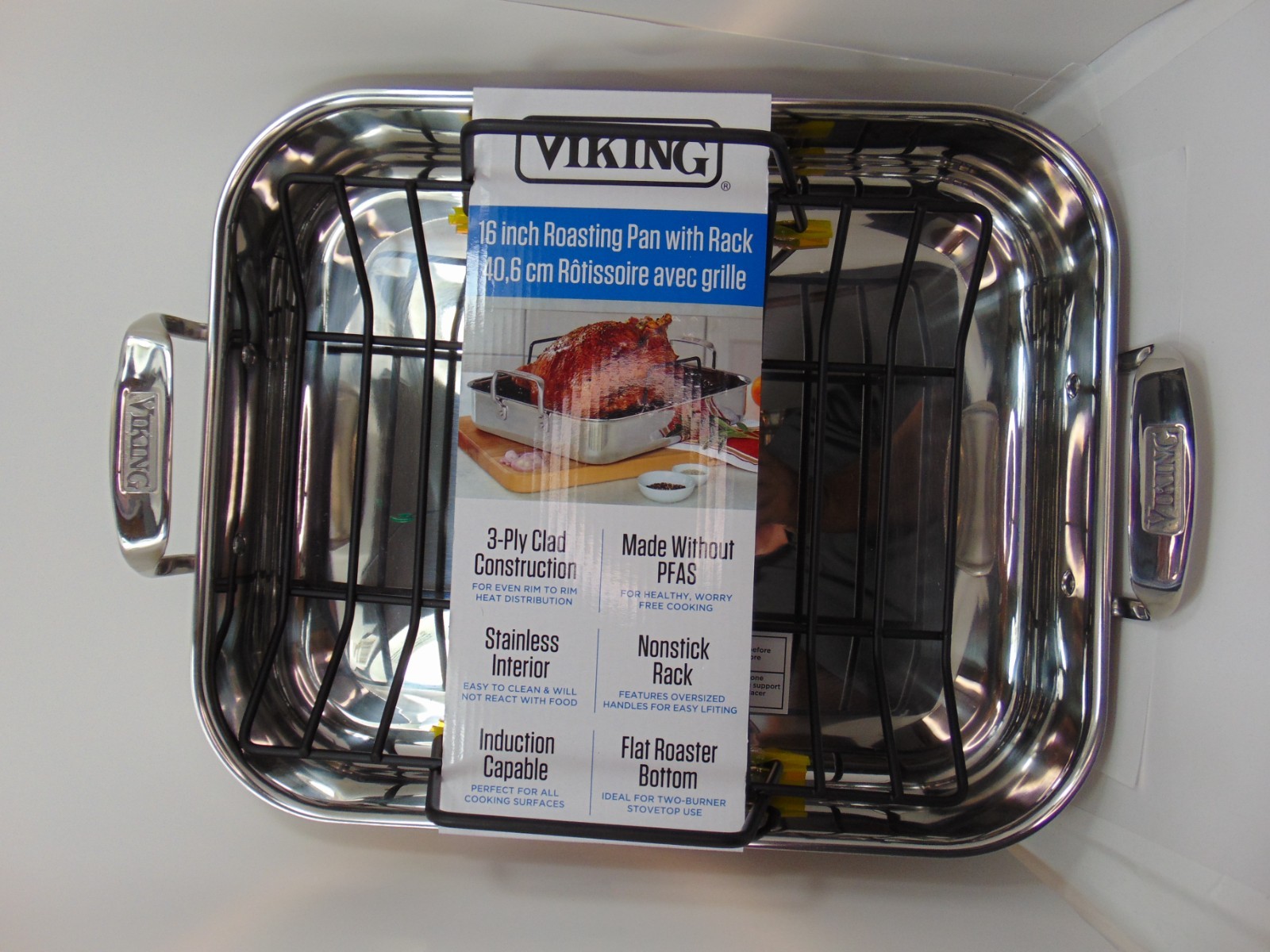 Stainless Steel Roasting Pan with Non-Stick Rack, 16×13 Inch, Oven Safe