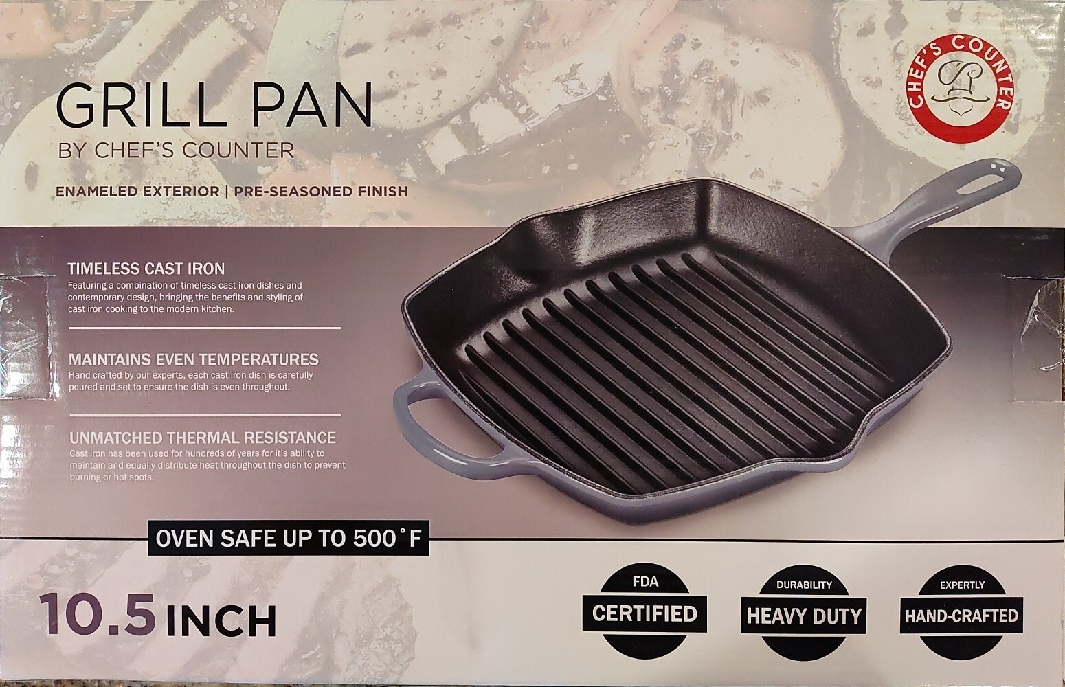 NIB Chef’s Counter 10.5 Inch Grill Pan Open Box Heavy Duty Enameled Cast Iron