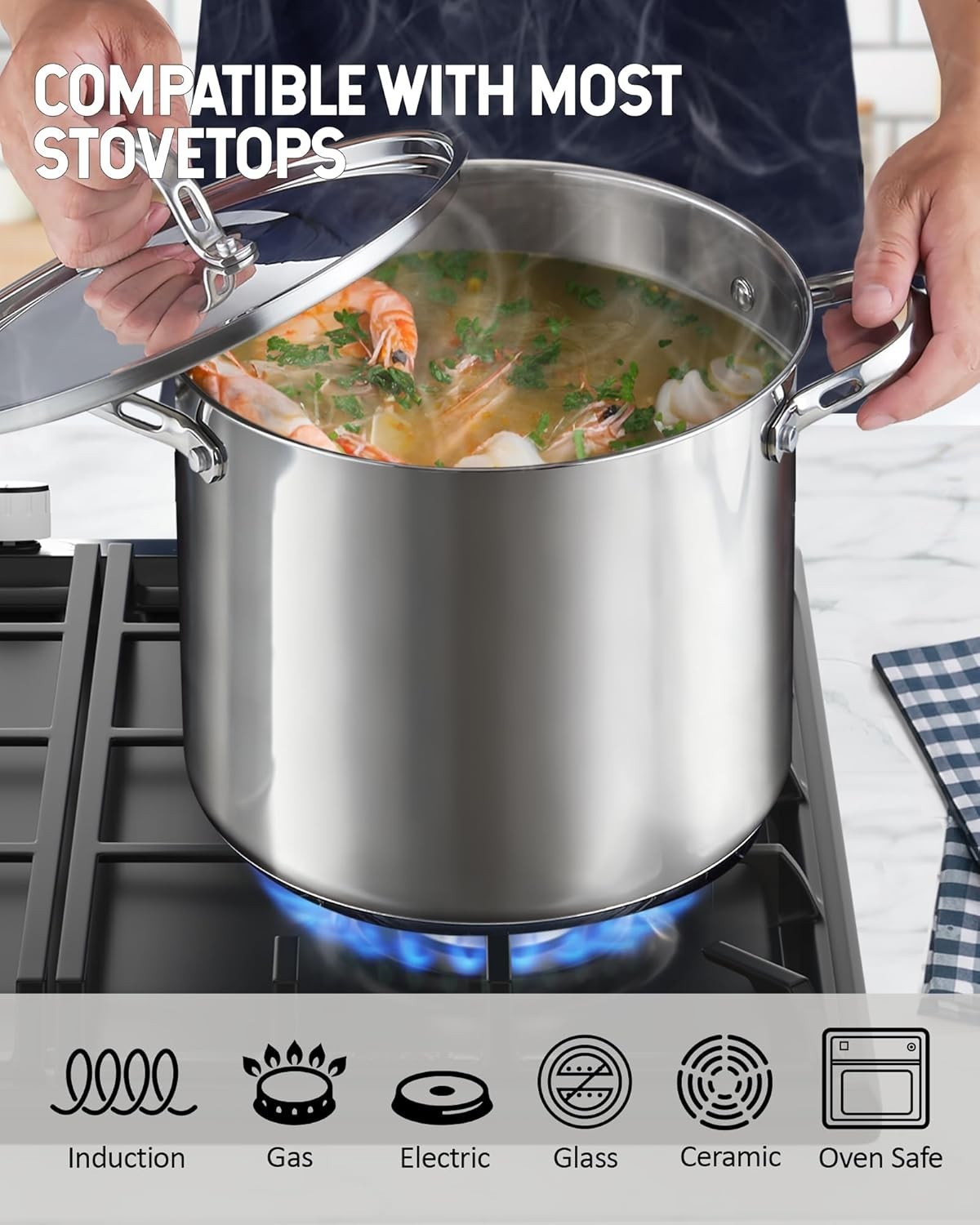 18/10 Stainless Steel 20-Qt Stockpot, Even Heat Distribution