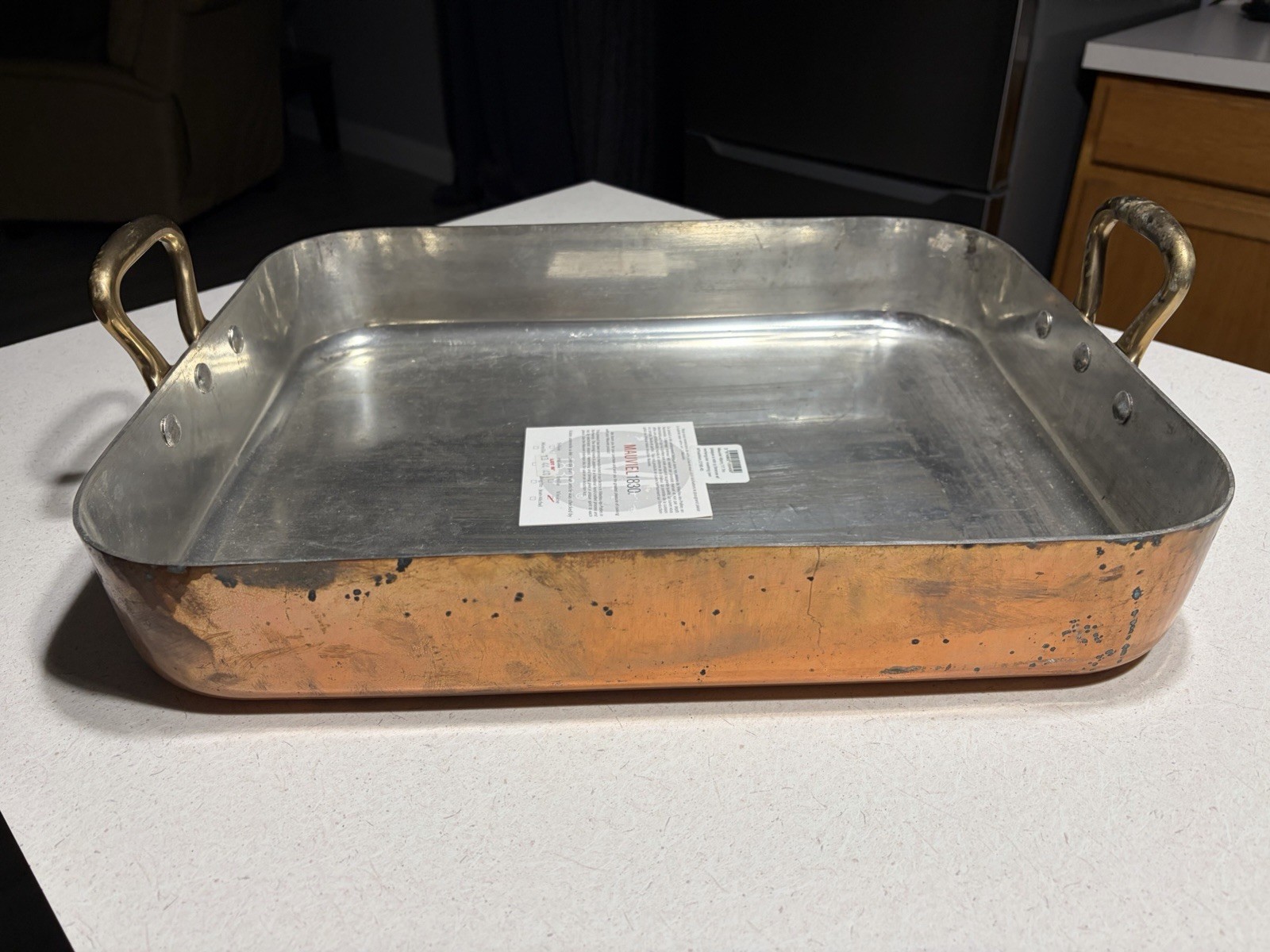 Mauviel Copper Roasting Pan With Rack, Brass Handles, 16.5”x 12.7” New! Read