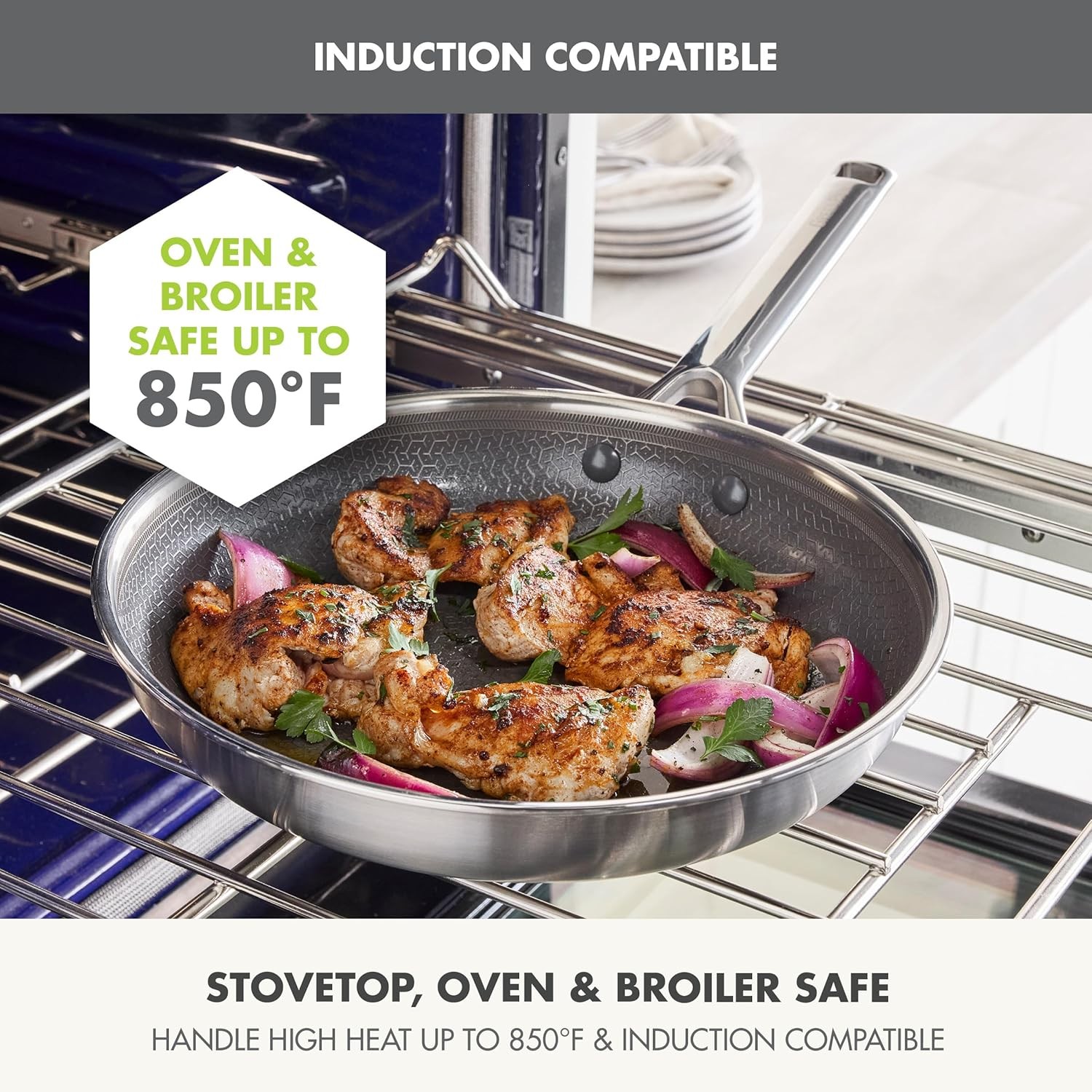 GreenPan Hybrid 12” Nonstick Stainless Steel Frying Pan w/Lid,Oven Temp to 850°F