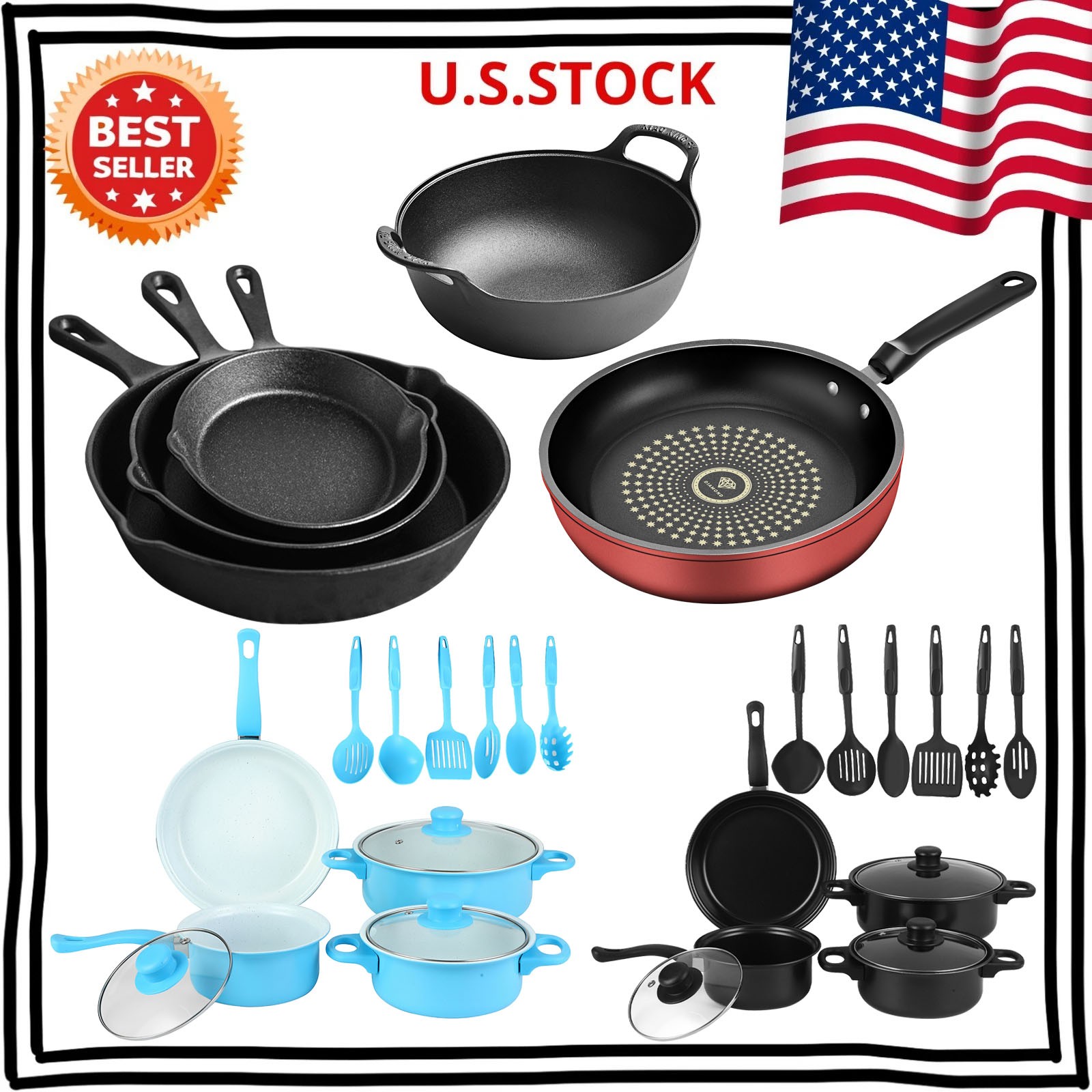 Pots and Pans Set Non Stick 13 Piece Kitchen Induction Cookware & Bakeware Set