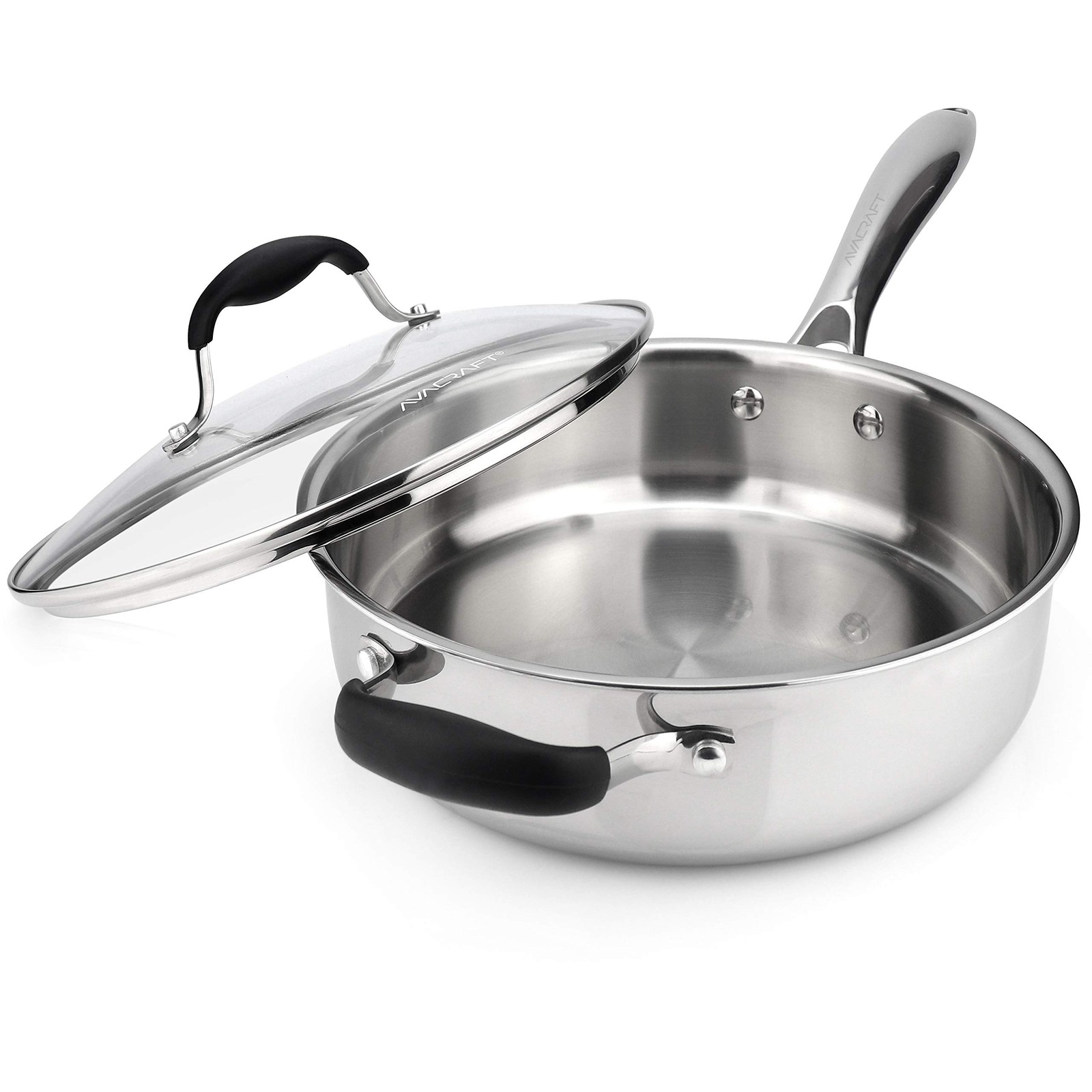 AVACRAFT 18/10 Tri-Ply Stainless Steel Saute Pan with Lid, Helper Handle, Induct