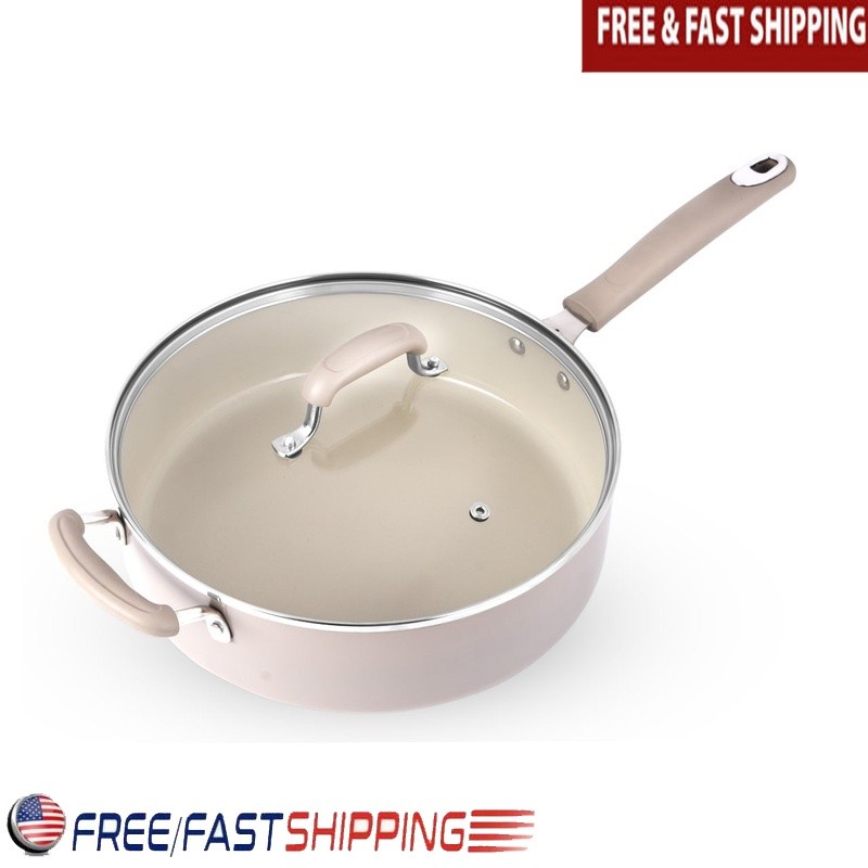 4.7QT Jumbo Cooker Nonstick Ceramic Glass Lid Easy Cleanup Induction Compatible