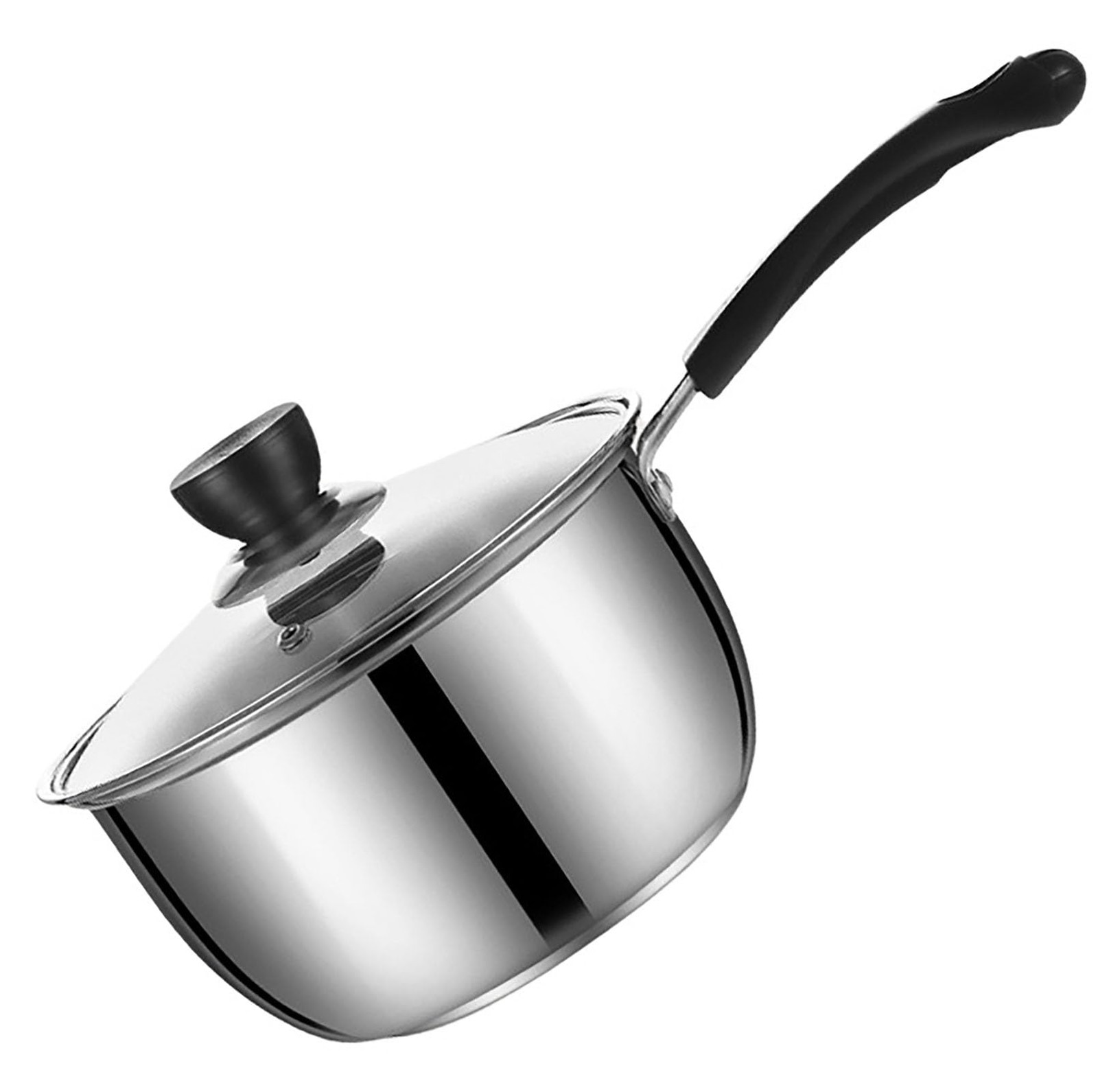 Stainless Steel Saucepan 1.3 Quart Long Handle Milk Pot With Lid For Warming Coo