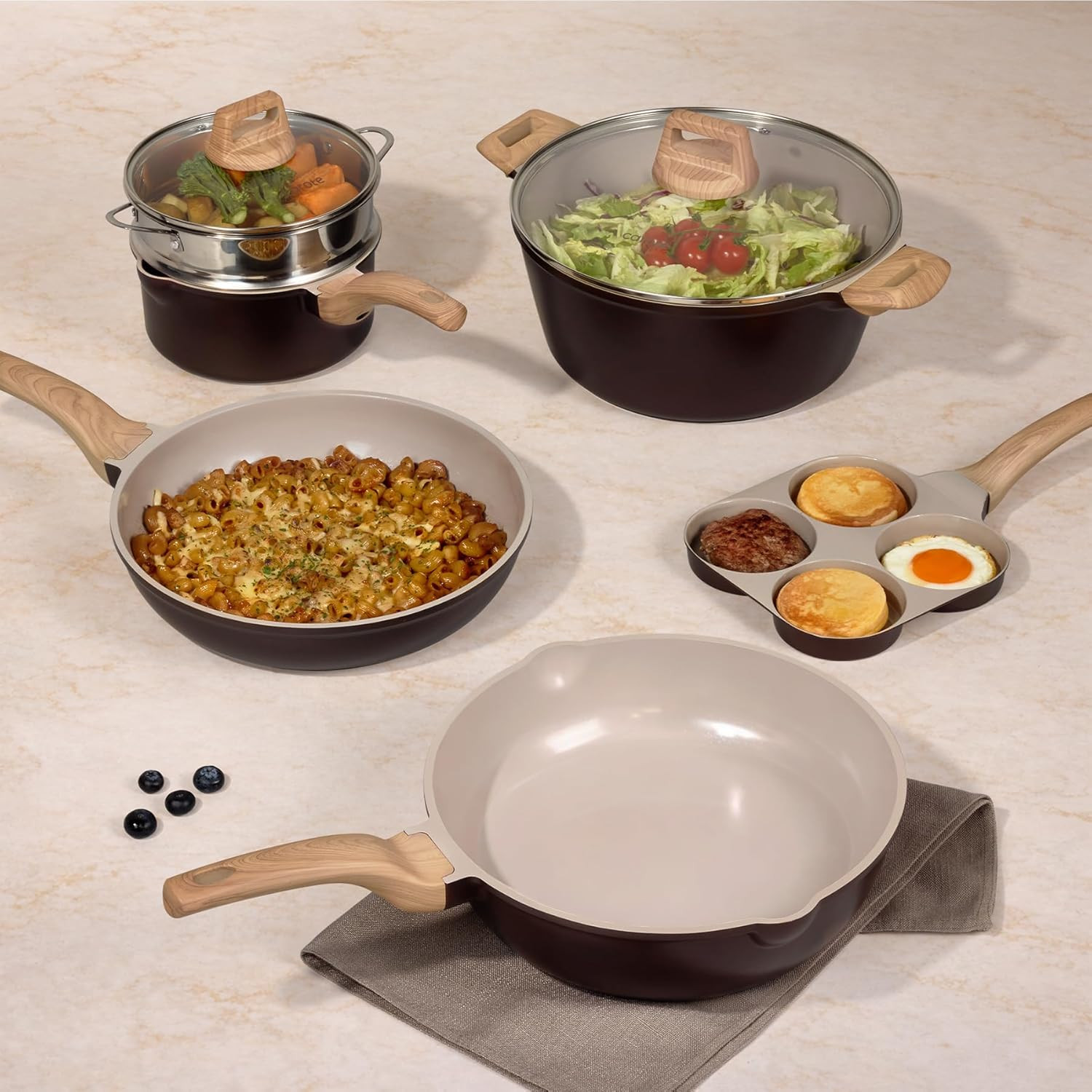 21 PCS Ceramic Cookware Set, Pots and Pans Set Non Stick, Pot and Pan Set with F