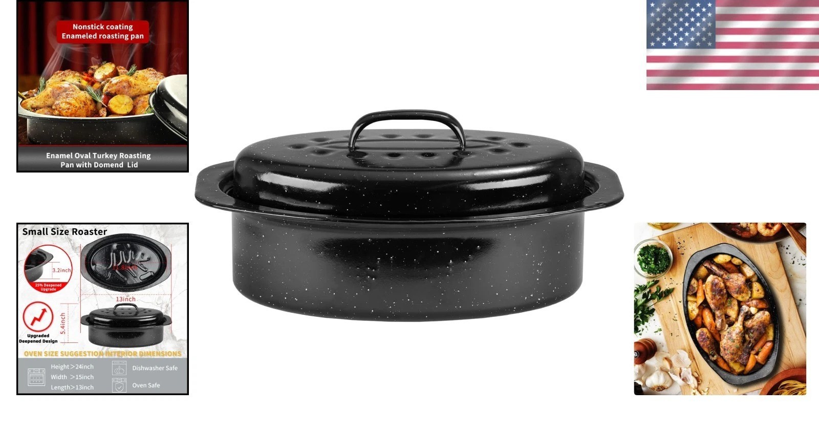 Elegant 13” Oval Enameled Roaster Pan with Domed Lid – Perfect for Small Meals