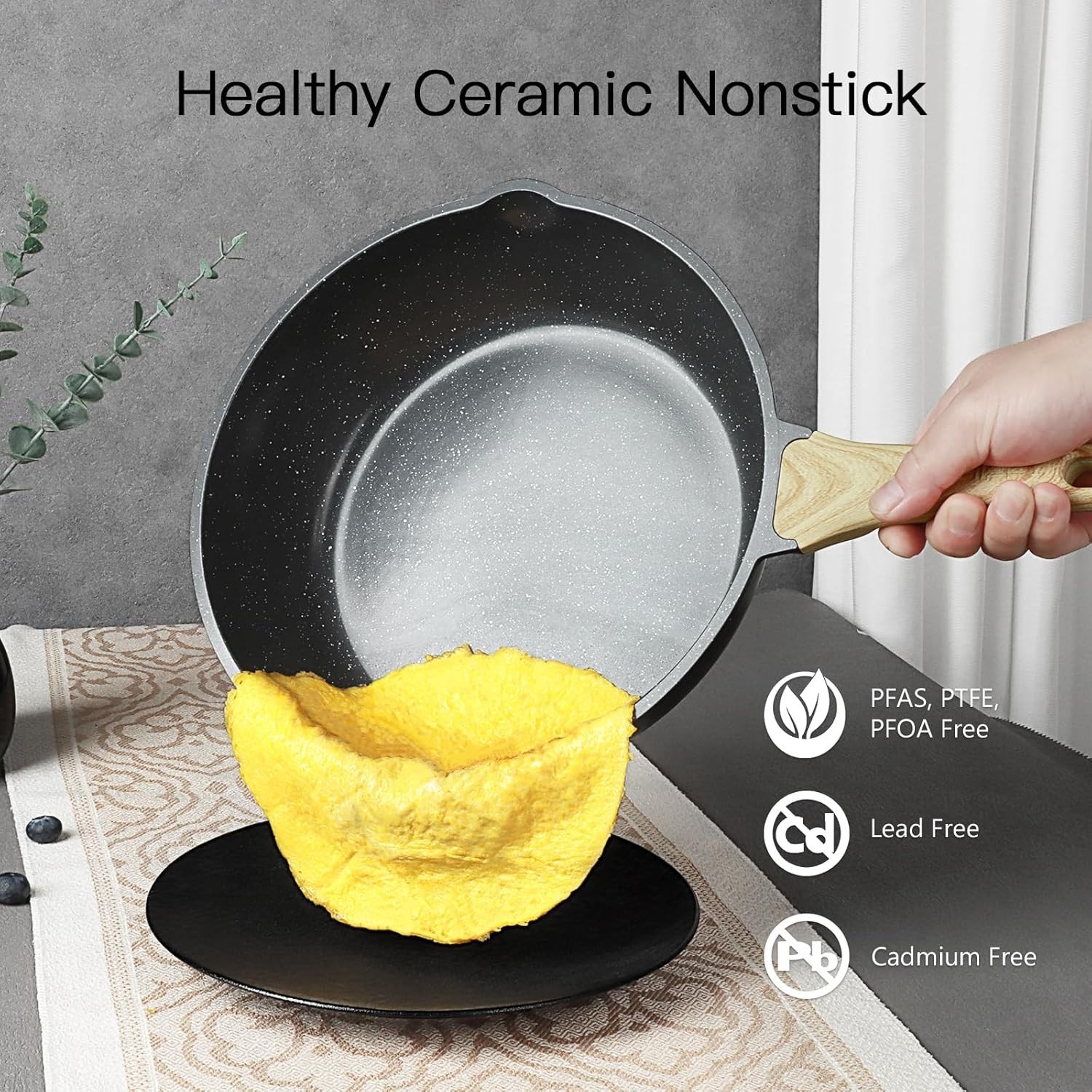 GiPP Ceramic Nonstick Cookware Pots & Pans Set Dark Gray Dishwasher Safe 18PCS