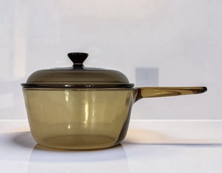 Vintage Corning Vision Ware Amber Glass Saucepan 1.5L w/ Pyrex Lid Cookware Pot
