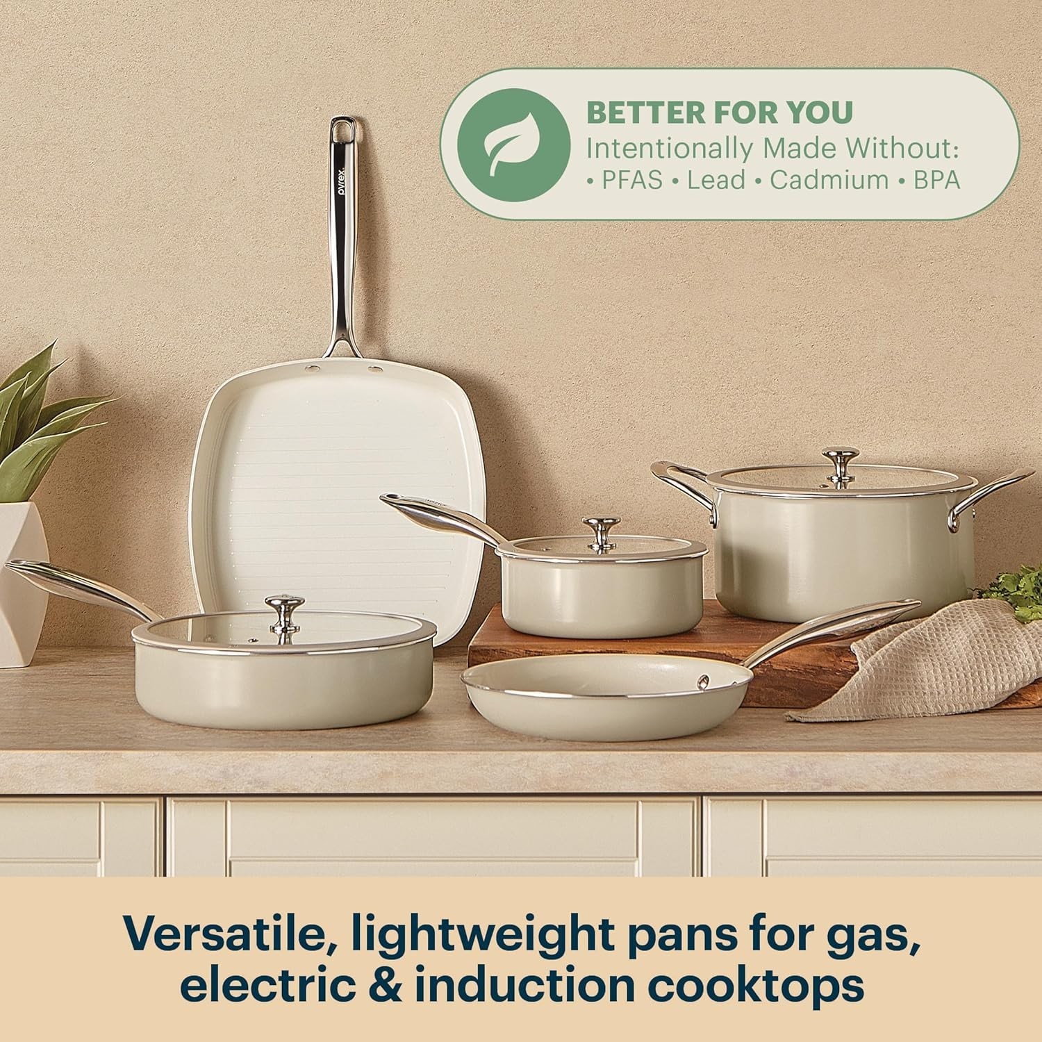 8-Piece Ceramic Cookware Set, Pots and Pans with Lids & Stainless Steel Handl…