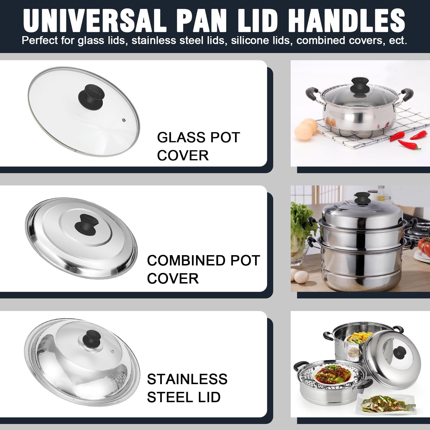 Universal Pot Lid Knob, 2 Packs Heat Resistant Silicone Pan Lids Handles, Non…