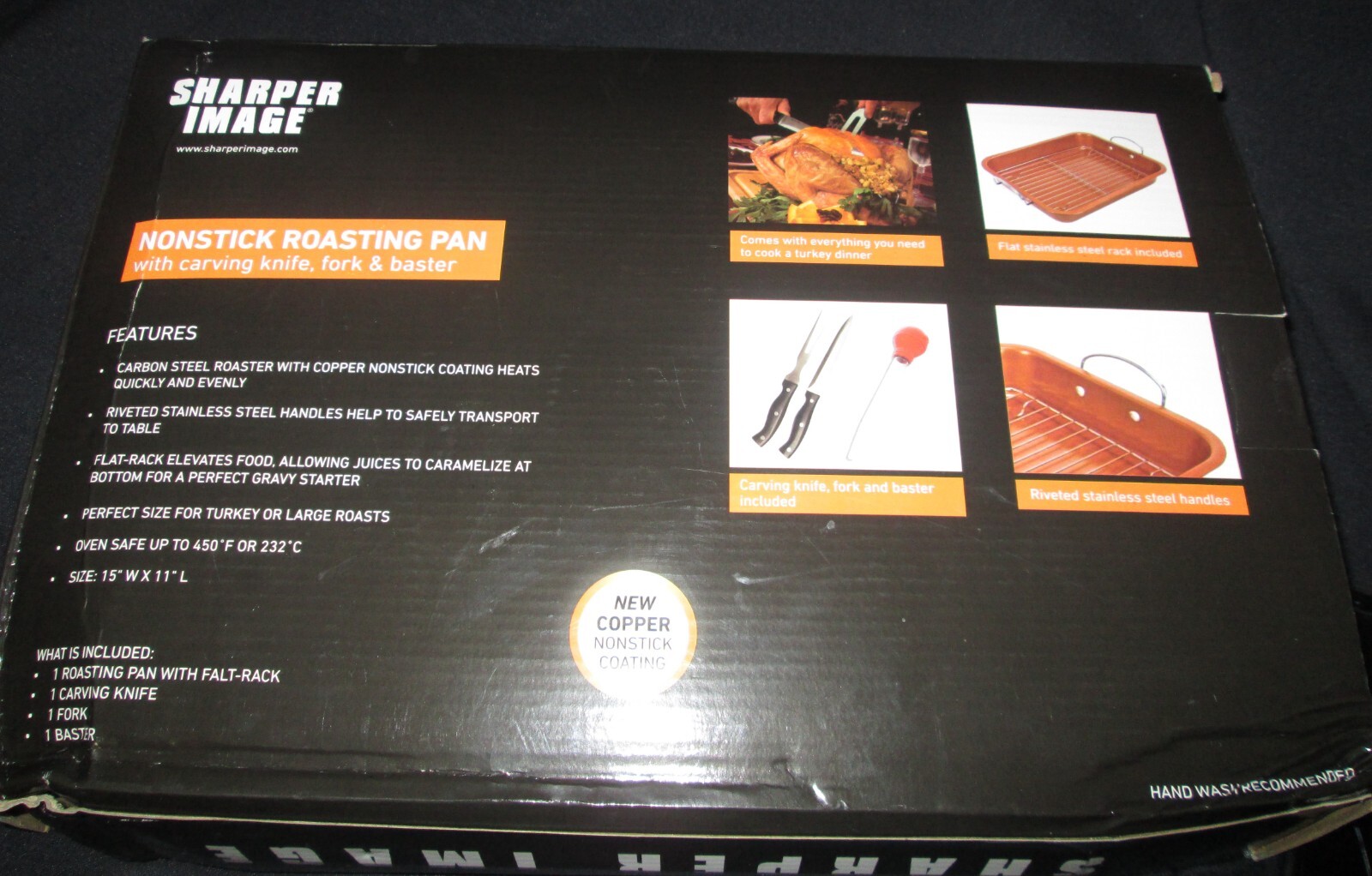 Sharper Image Nonstick Roasting Pan with Carving Knife, Fork & Baster NEW IN BOX
