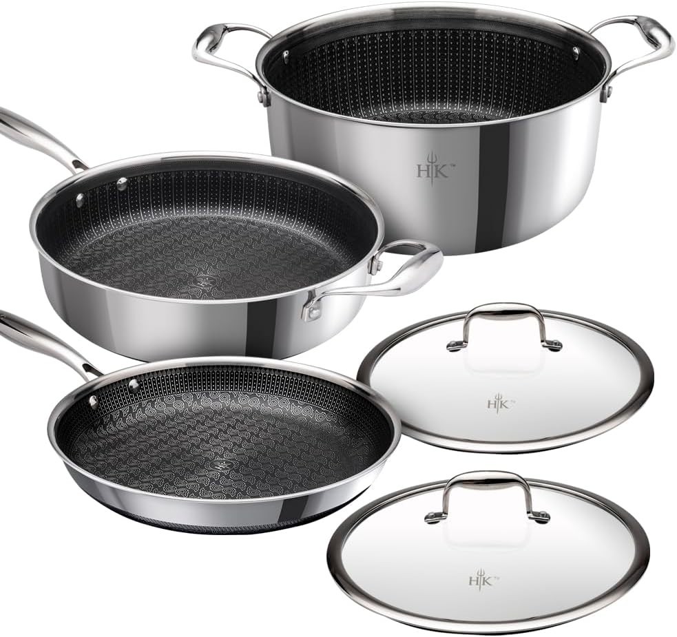 Hell’s Kitchen 5pc Tri-Clad Hybrid Cookware Set PFAS-Free Open Box HKHS-5C