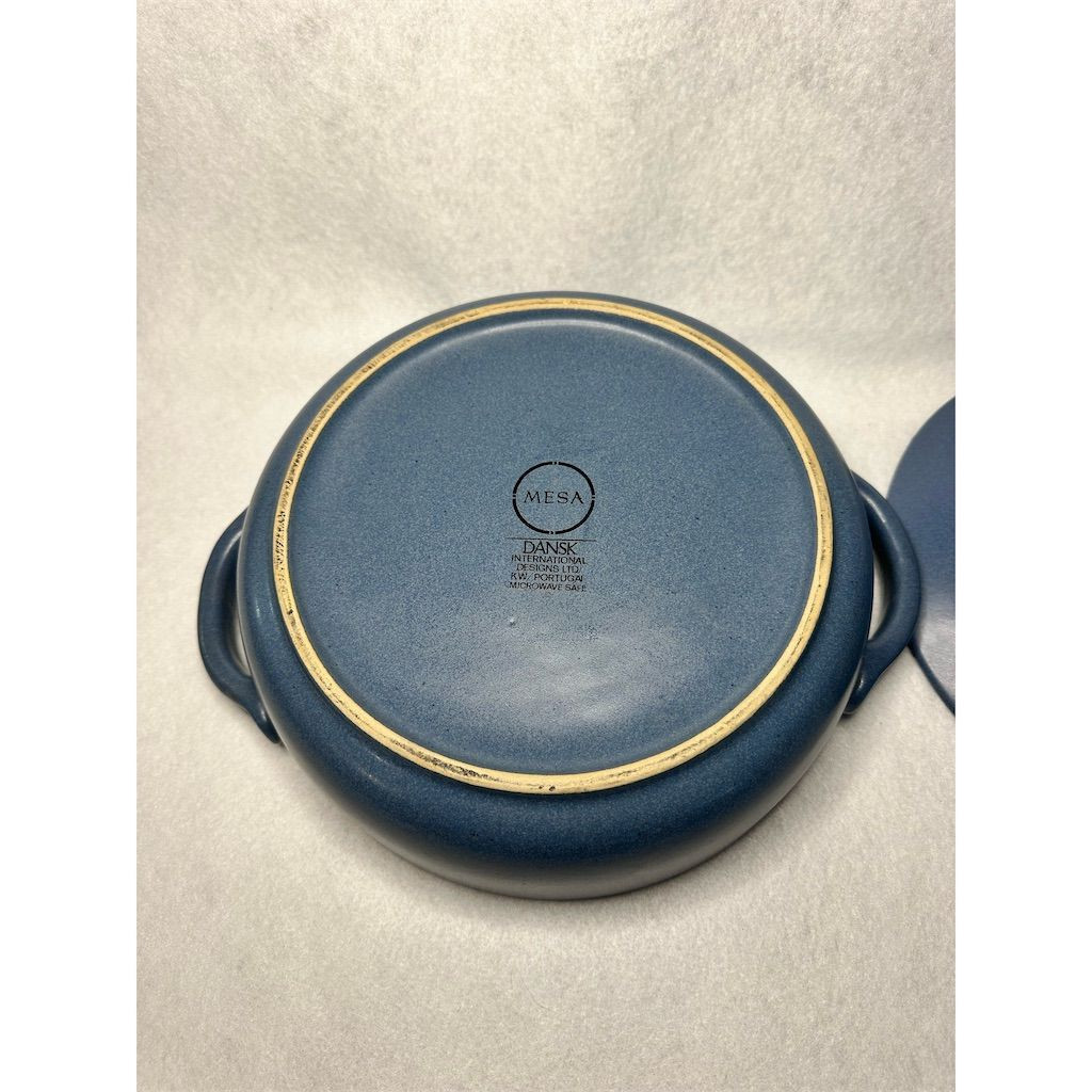 Dansk Mesa Sky Blue 2 Qt Ceramic Covered Casserole Dish chipped on lid
