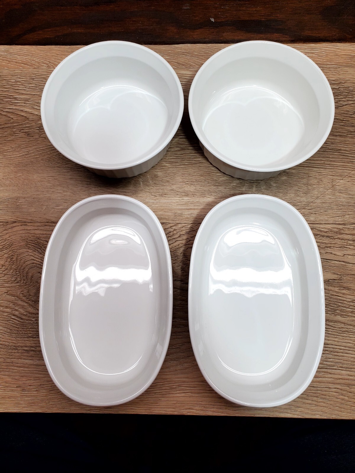 4 CORNING WARE Dishes FRENCH WHITE – RIBBED 15oz F-15-B 16oz F-16-B Oval & Round