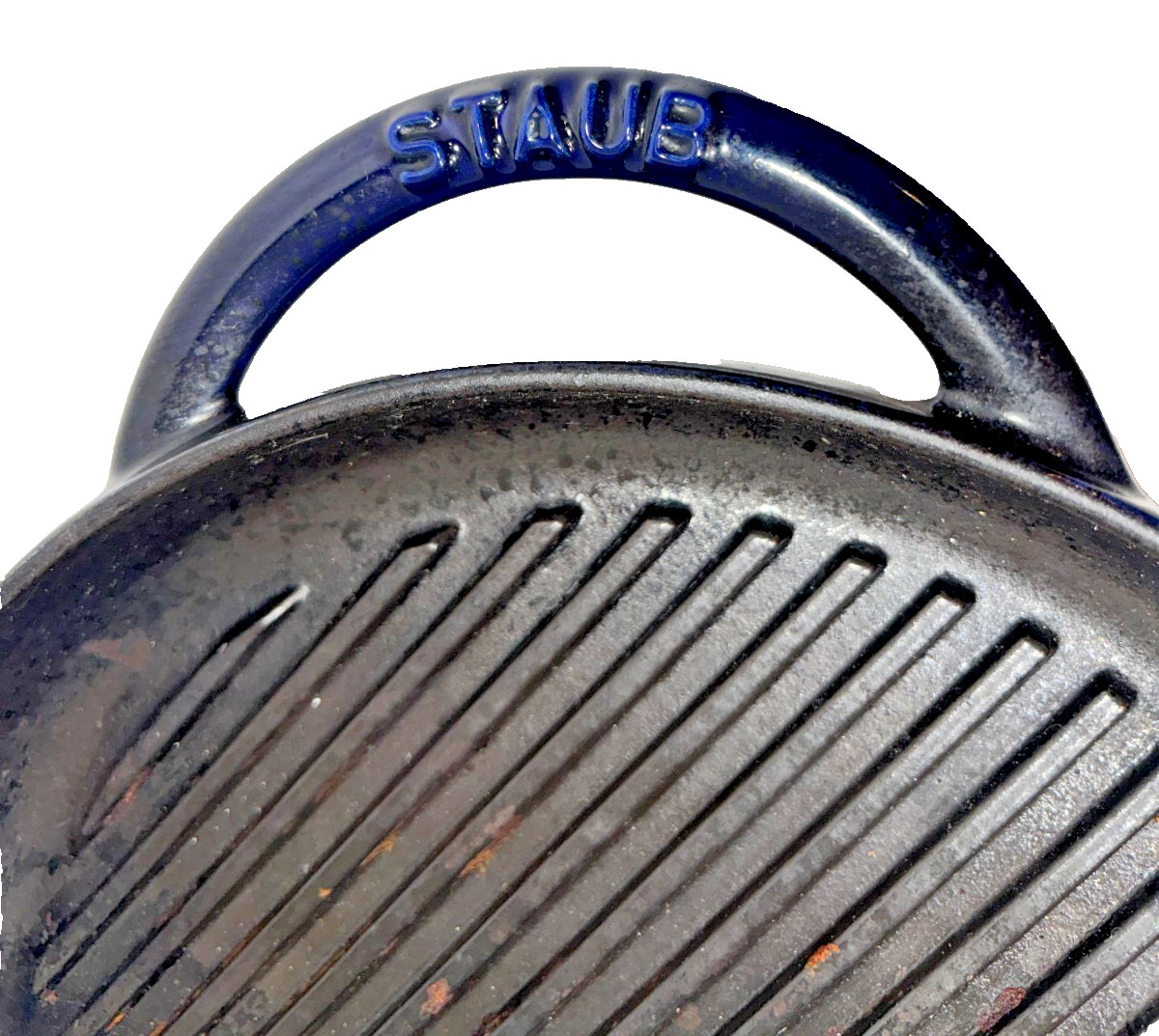 Staub Pure 10.5″ Round Enameled Cast Iron Grill Pan Dark Blue with Two Handles