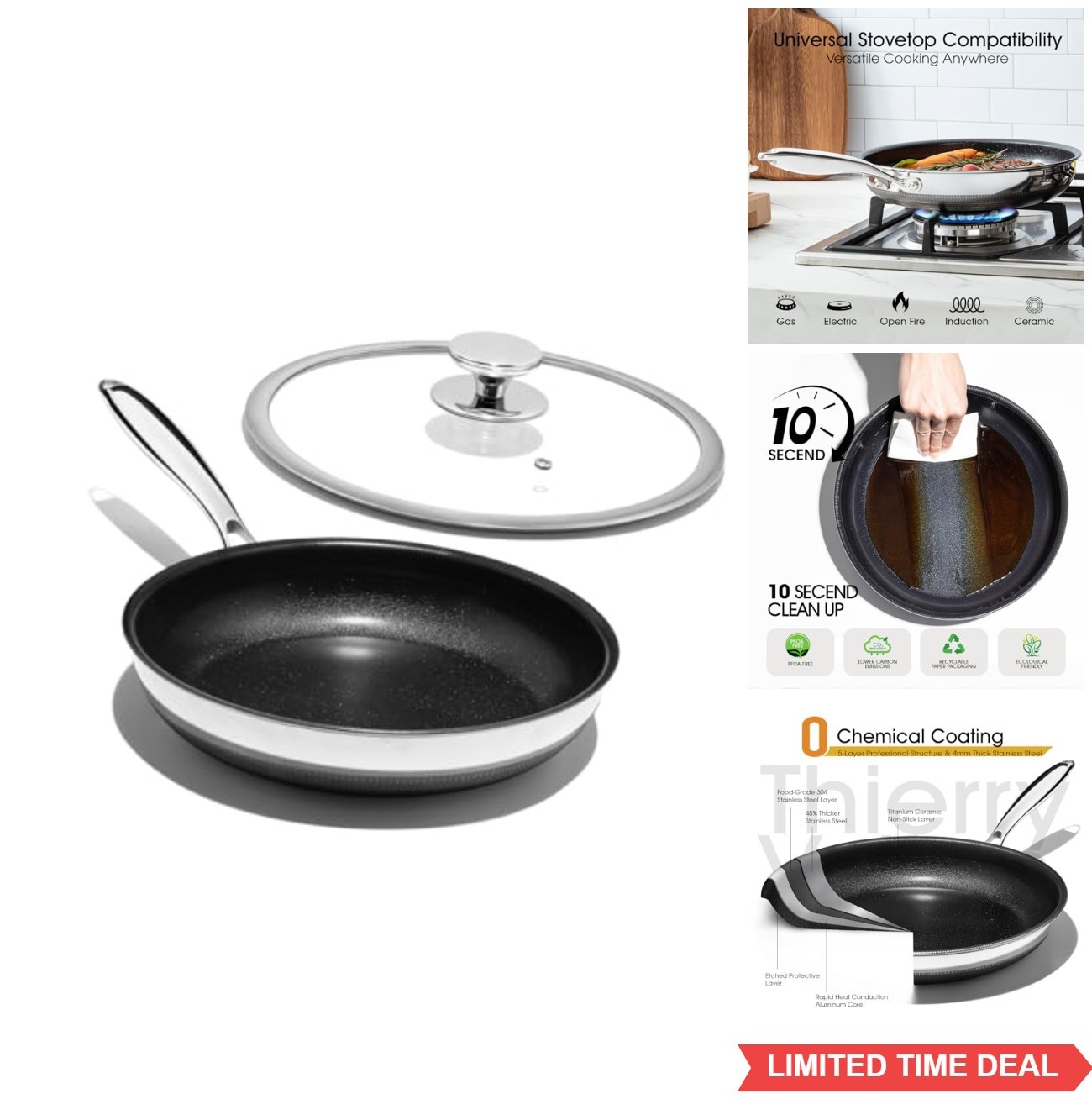 Nonstick Frying Pan Set 10 Inch Titanium Ceramic Skillet with Lid Stay Cool