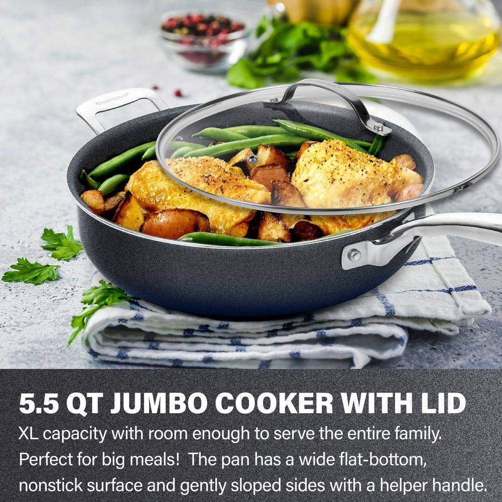 Granitestone Deep Saute Pan 5.5 Qt Nonstick Diamond-Infused Aluminum Glass Lid
