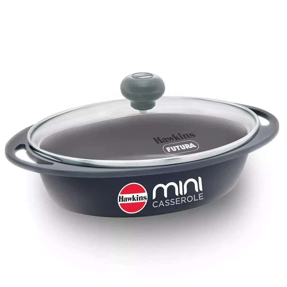Hawkins 0.75 L Mini Casserole Pan Cooking/Reheating/Serving and Baking Oval Grey