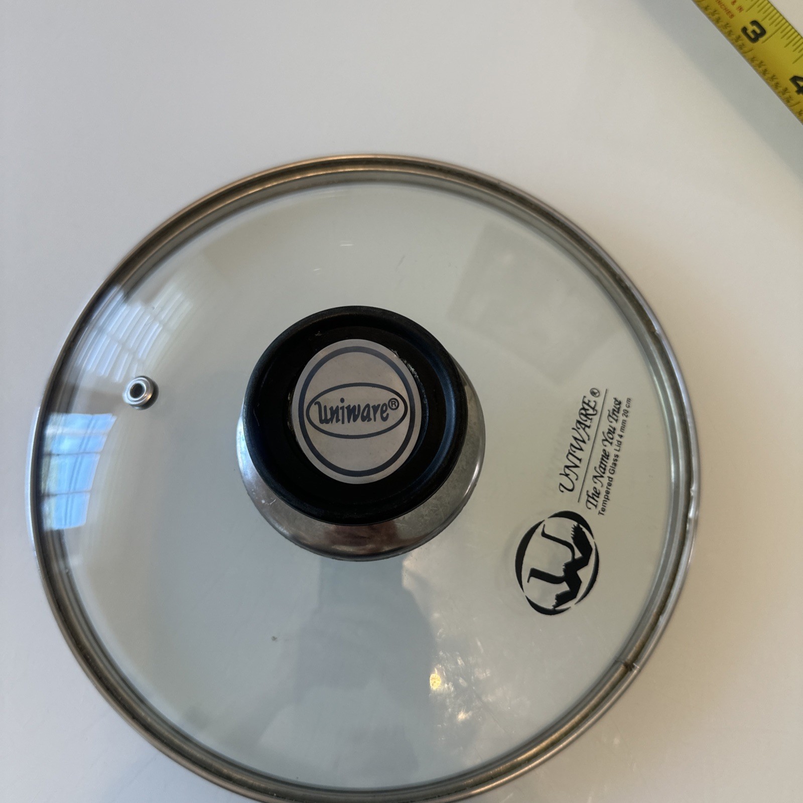 Uniwear Glass pot lid 7 1/2 Vented With Black Knob Replacement Cooking Lid