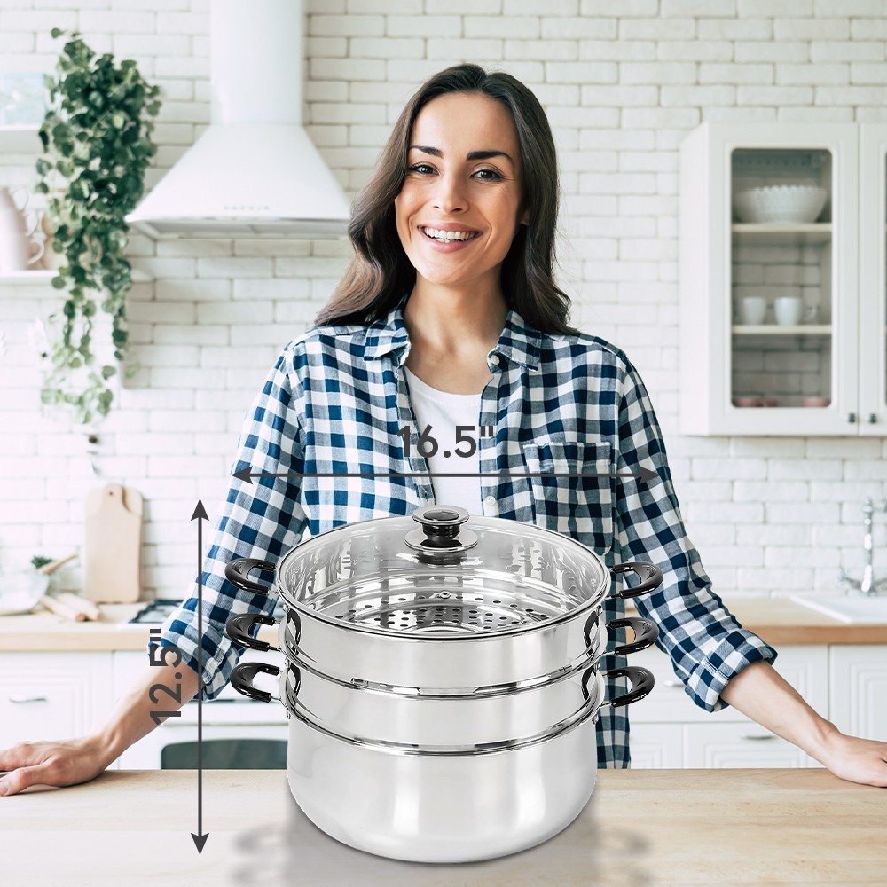 Concord 30 CM Stainless Steel 3 Tier Steamer Pot Steaming Cookware