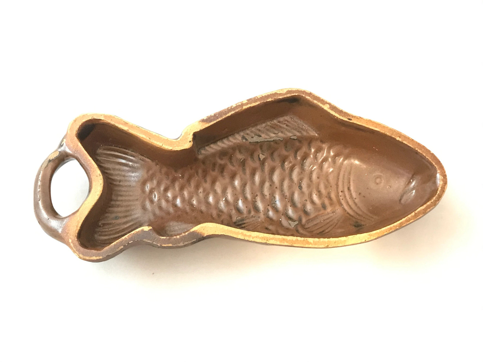 Vintage Fish Terrine Mold, Antique Redware Stoneware Clay Pudding Jelly Mould