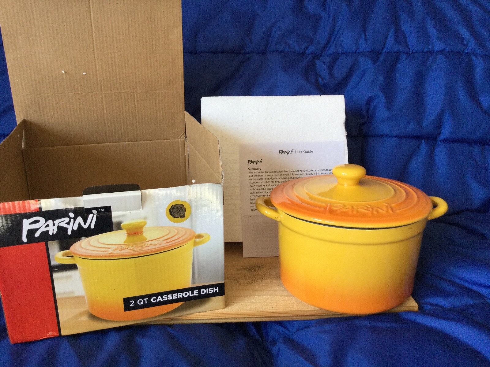 Parini Stoneware 2 Quart Casserole Dish with Lid Yellow Nonstick Enamel NIB