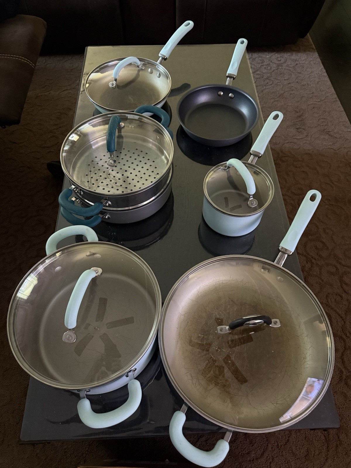 7-Piece + 5 lids Rachel Ray Blue Nonstick Cookware Set w Glass Lids