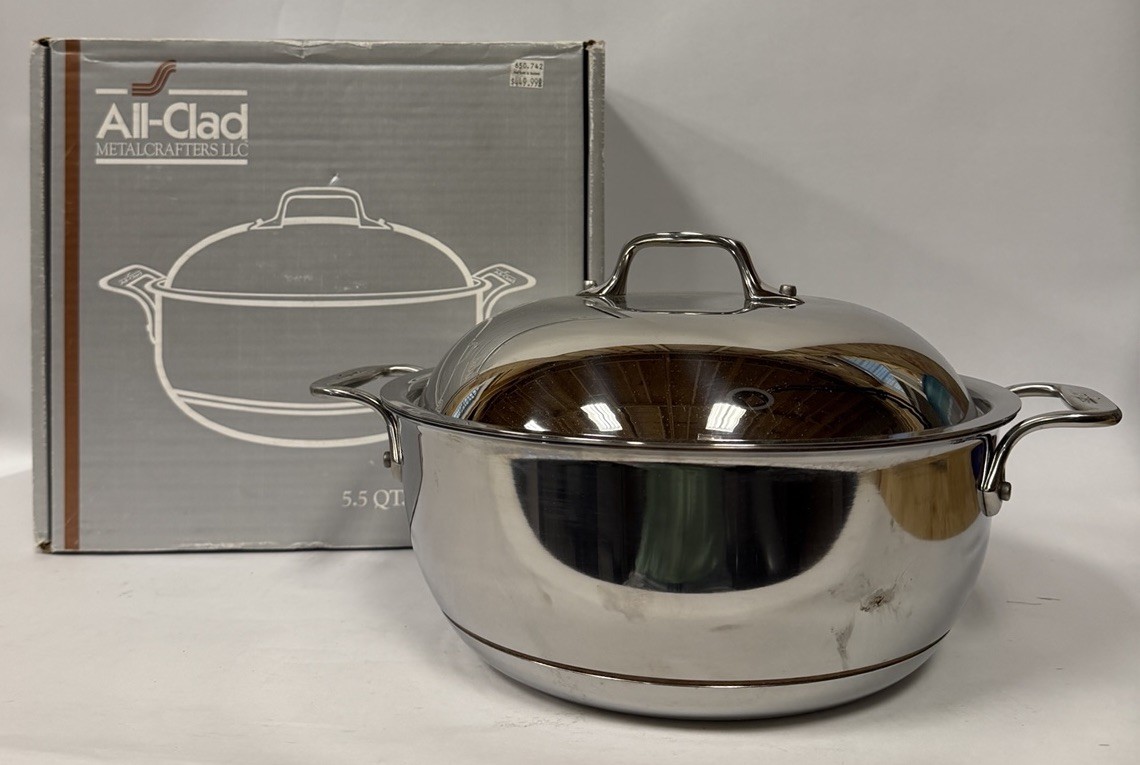 All-Clad Copper Core 5.5 Qt. Dutch Oven Stainless 6500 SS With Lid Box LNIB C2