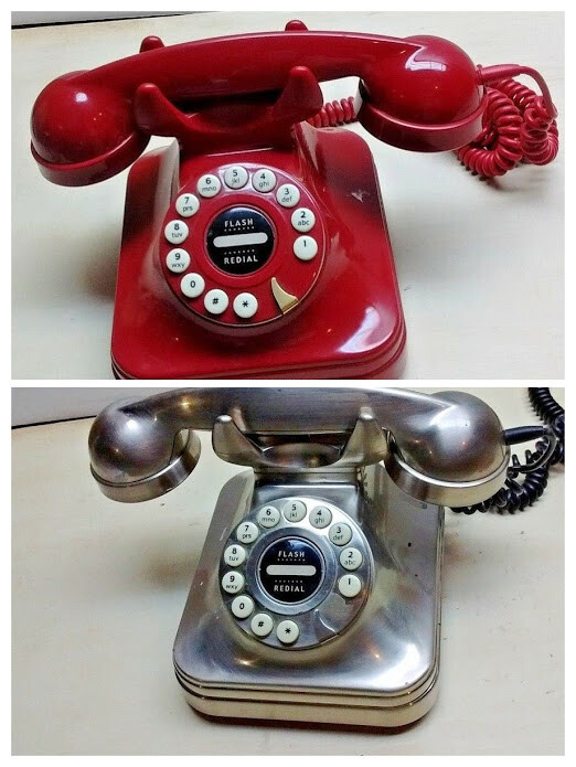 Pottery Barn Trimline Grand Phone Rotary-Style Dial Tone Desktop Red OR Silver