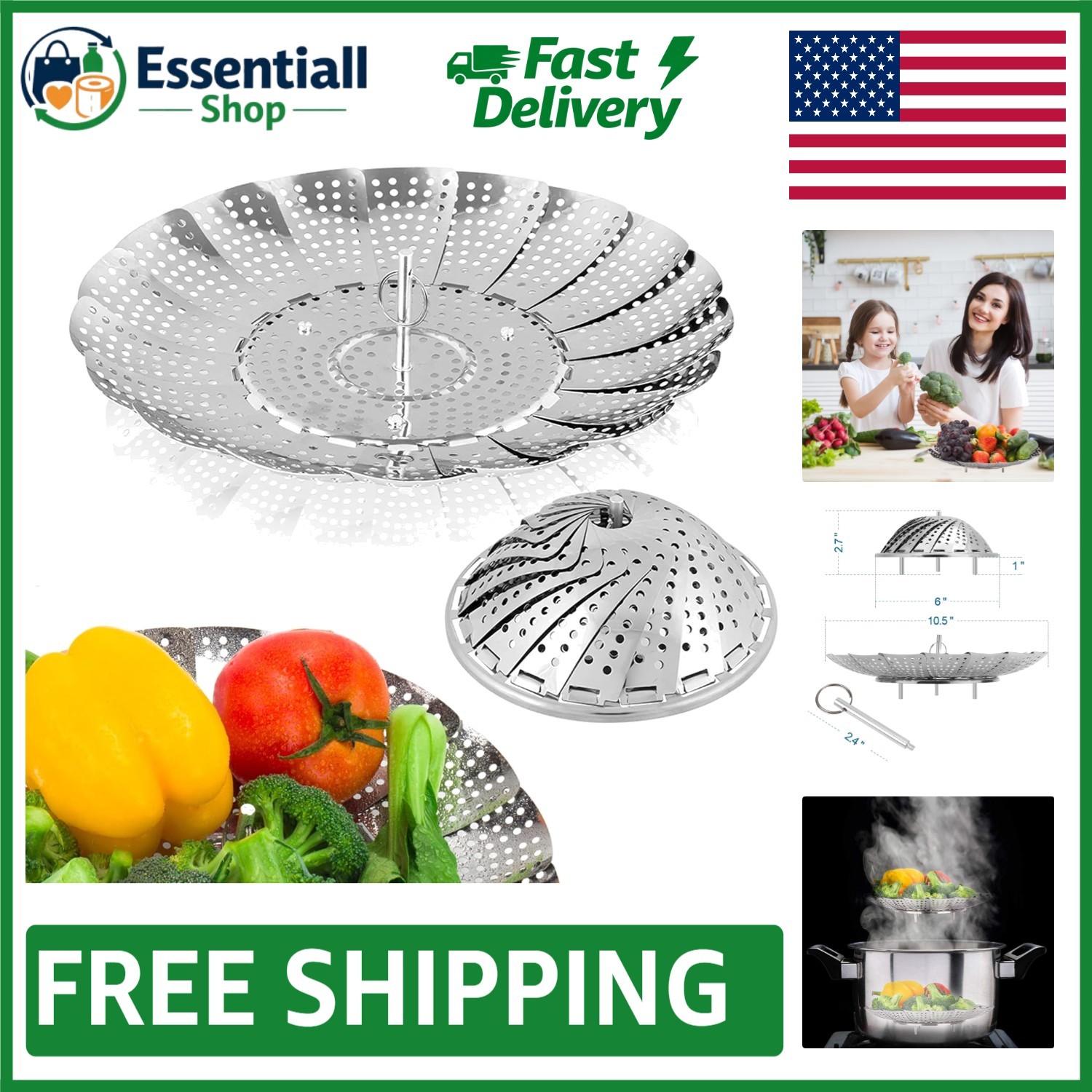 Compact Vegetable Steamer Basket – Sturdy Stainless Steel, Easy to Store & Clean