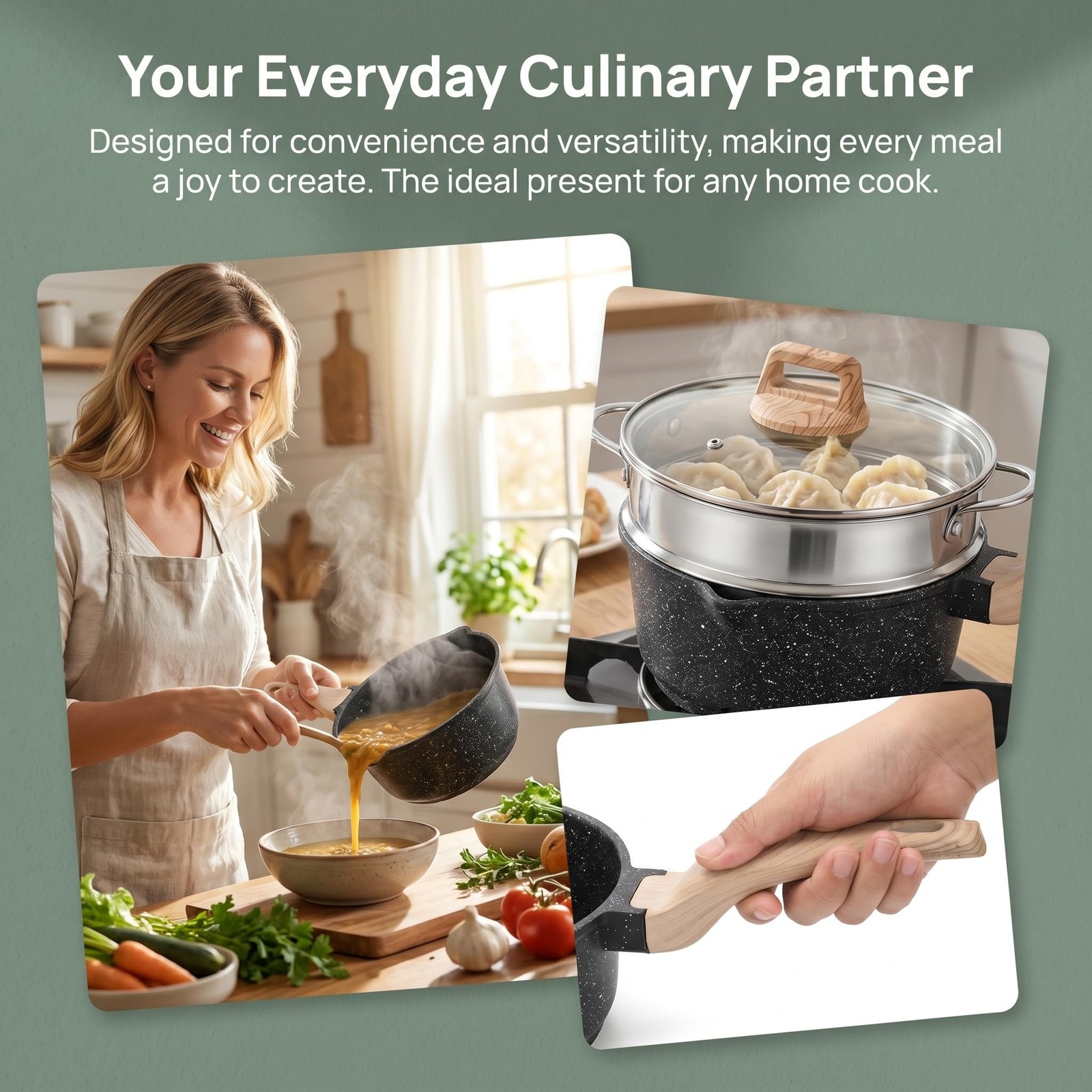 2 Quart Nonstick Saucepan with Lid & Steamer Basket, Small Nonstick Saucepan …