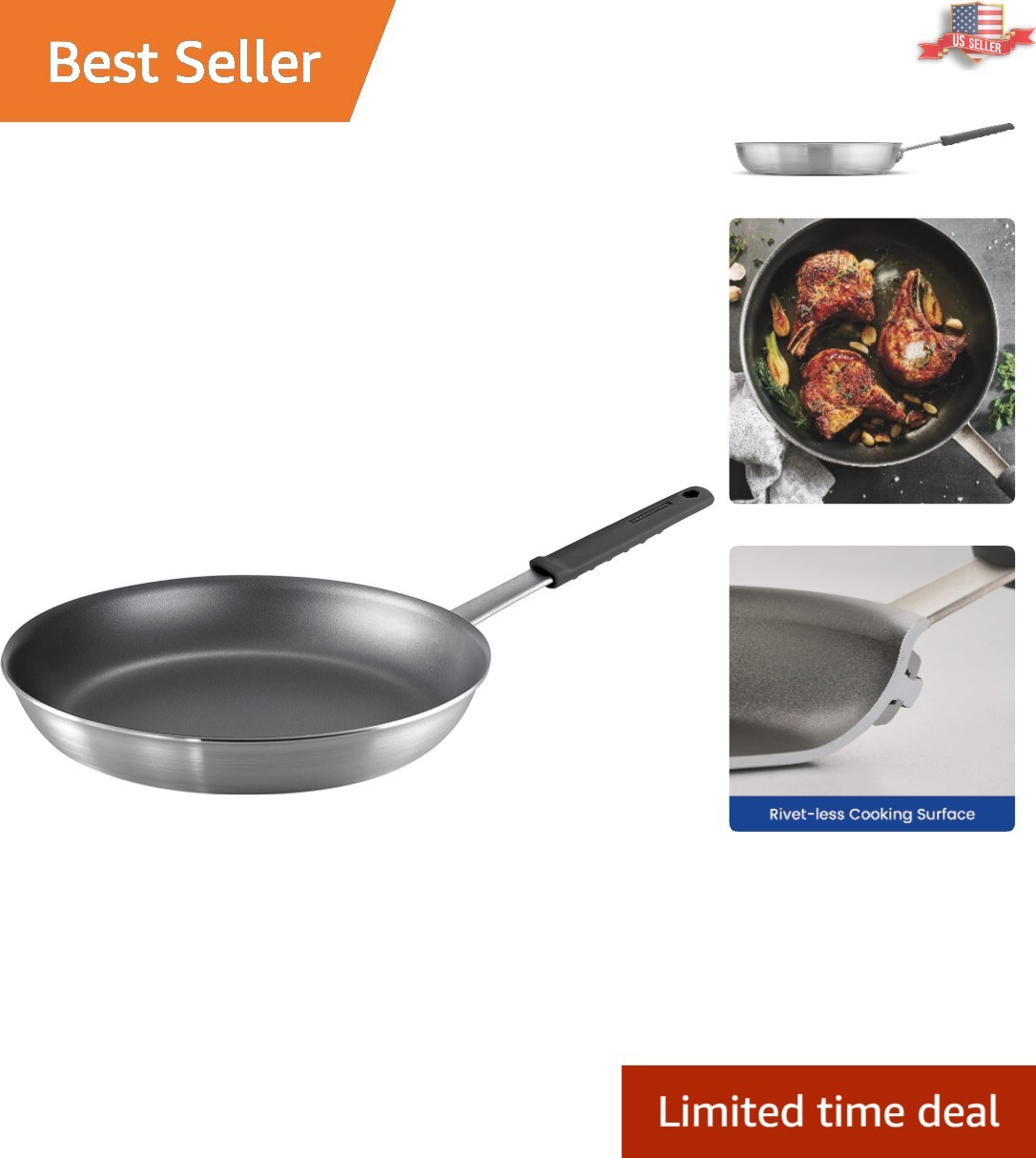 14-Inch Aluminum Frying Pan with Soft-Grip Handle – Ideal for Searing & Sautéing