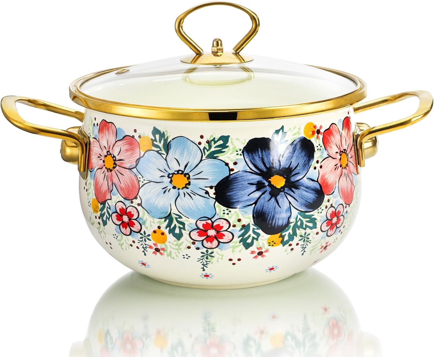 3 Quart Enamel Cooking Pot Heavy-Duty & Non-Stick Soup Pot W/ Visible Lid Stew
