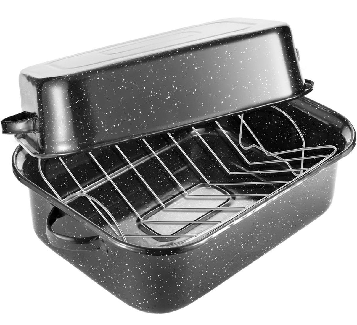 QPMR Roasting Pan with Rack, 21” Rectangular Granite Roaster Pan, 25lb Capacity