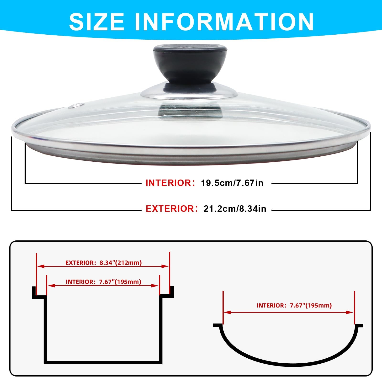 Glass Lid for Frying Pan Tempered Glass Pot Lid with Stainless Steel Rim for …