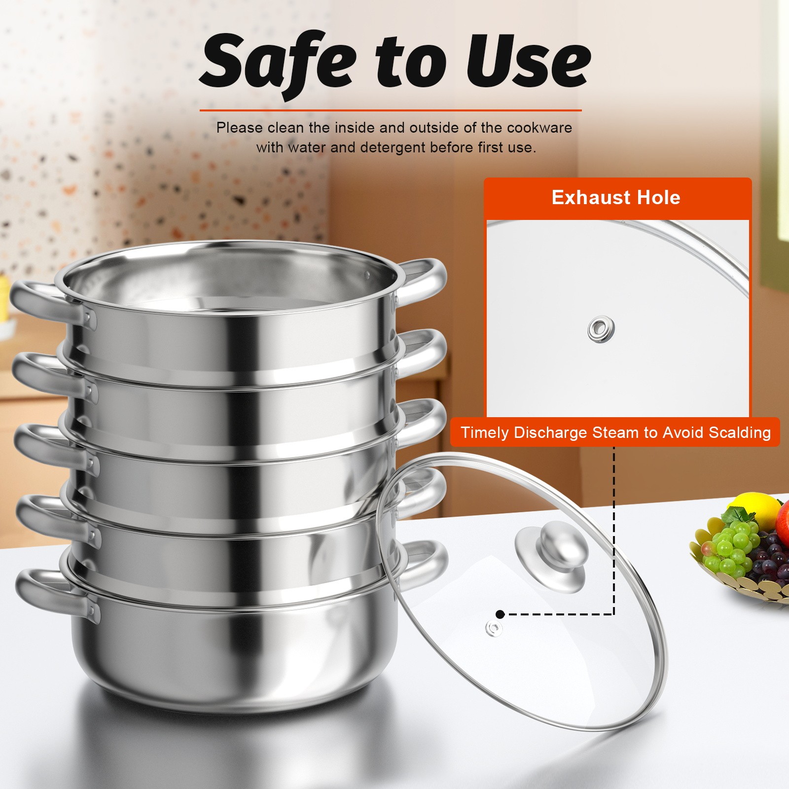 5-Layer Steam Cooker Large Steamer|Domestic Commercial Stainless Steel Steamer