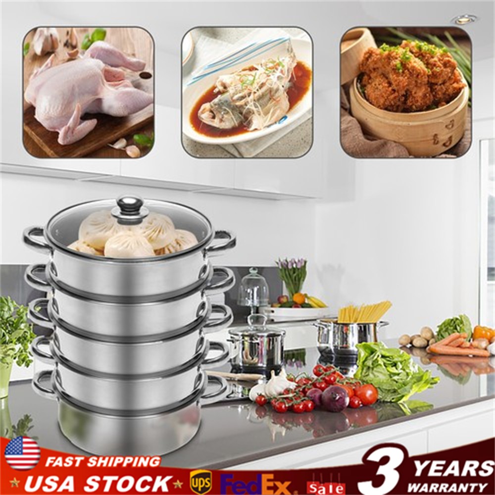 5-Tier Dumpling Steamer Stainless Steel Steamer Pot With Lid Steaming Basket
