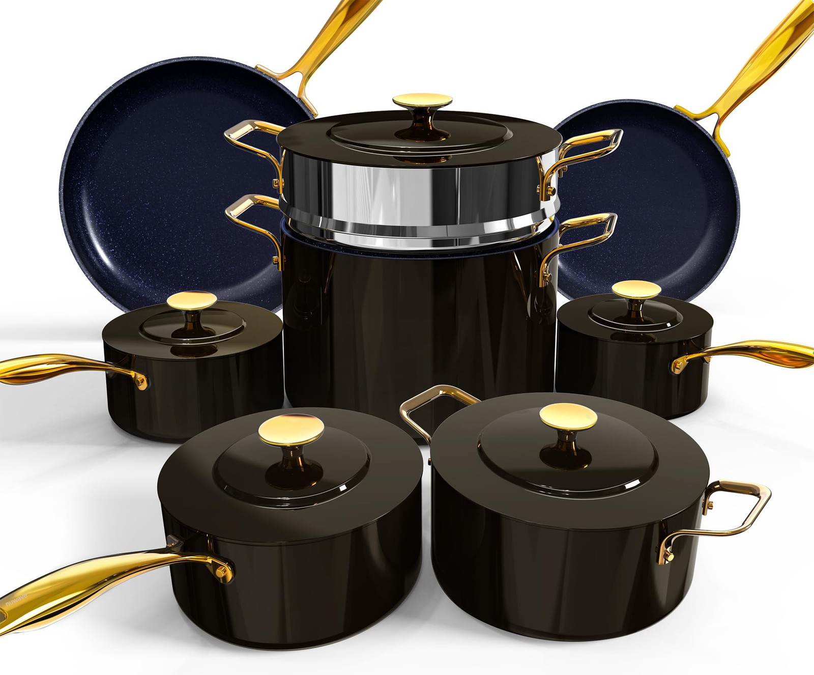 Nuwave 31911 Lux LE 13-Pc Cookware Set with Elegant Gold Handle, Diamond Infused