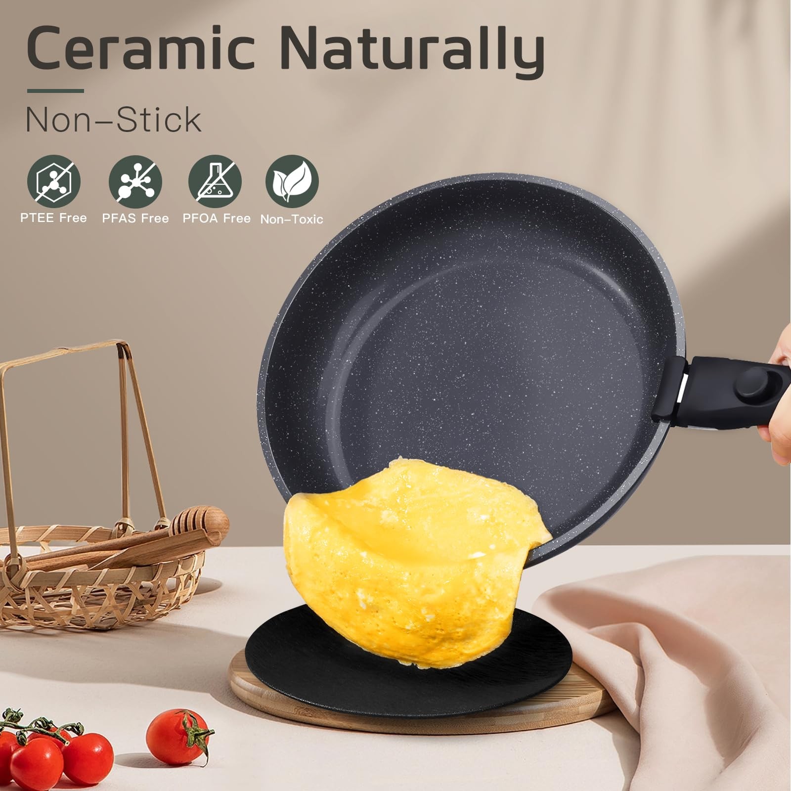 Ceramic Pots and Pans Set Non Stick, Nonstick Detachable Handle Cookware Sets…