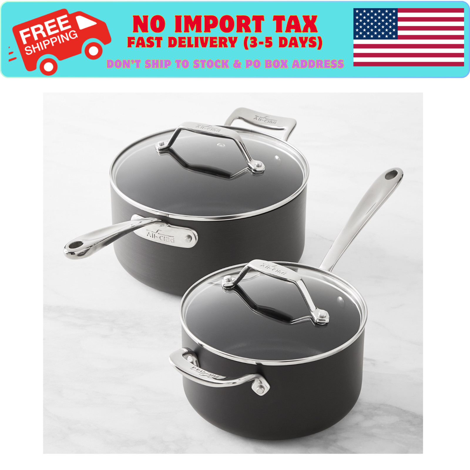 NEW. All-Clad Essentials Nonstick Sauce Pans, Set of 2.