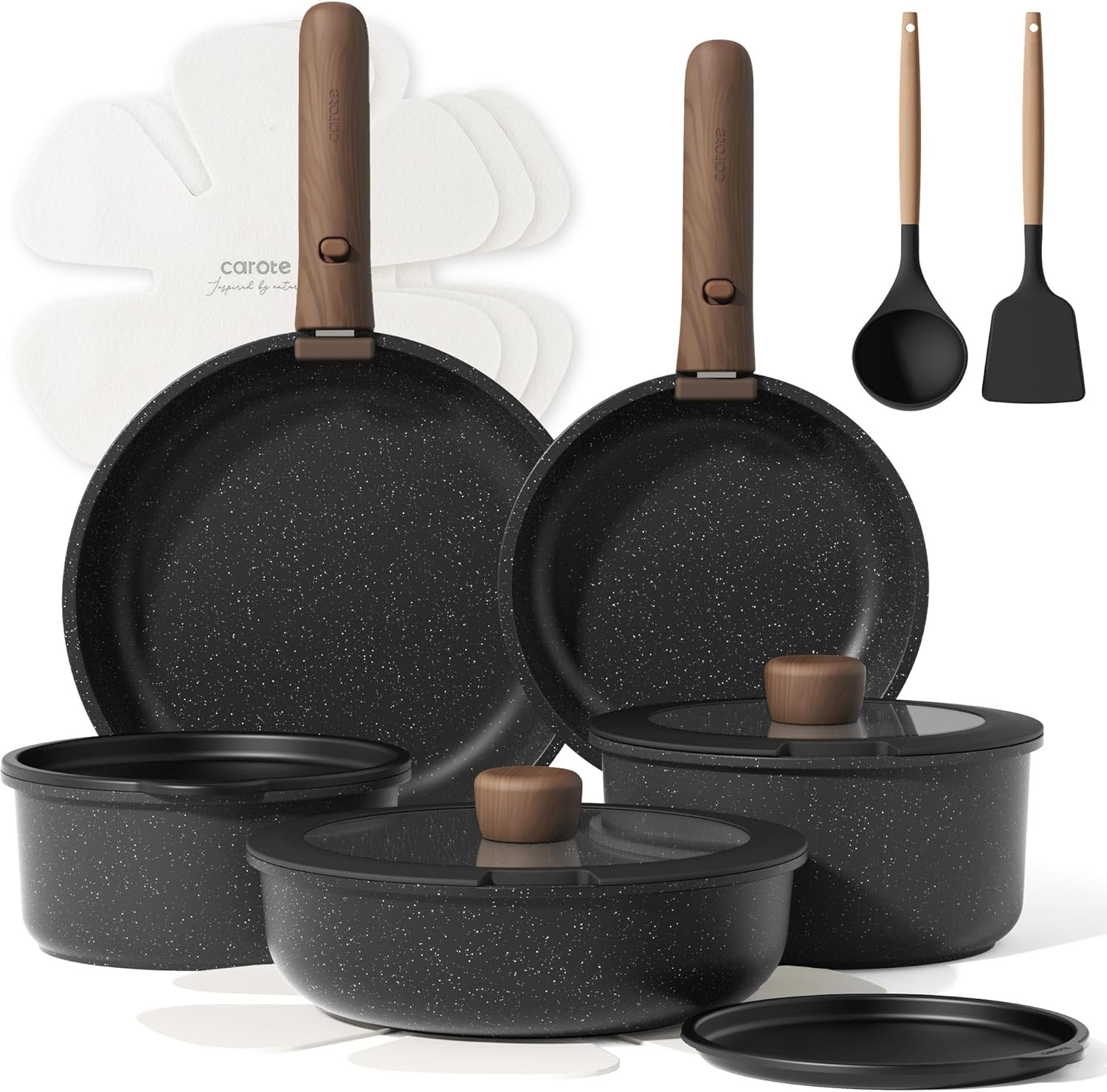 17pcs Non Stick Cookware Set with Detachable Handle, Induction & Oven Safe
